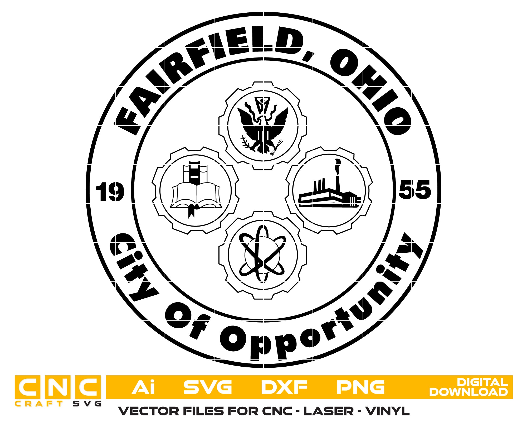 Seal of Fairfield Ohio SVG, Fairfield City Seal Vector, Fairfield Ohio Emblem SVG, Official Fairfield City Seal, Fairfield Municipal Seal Logo