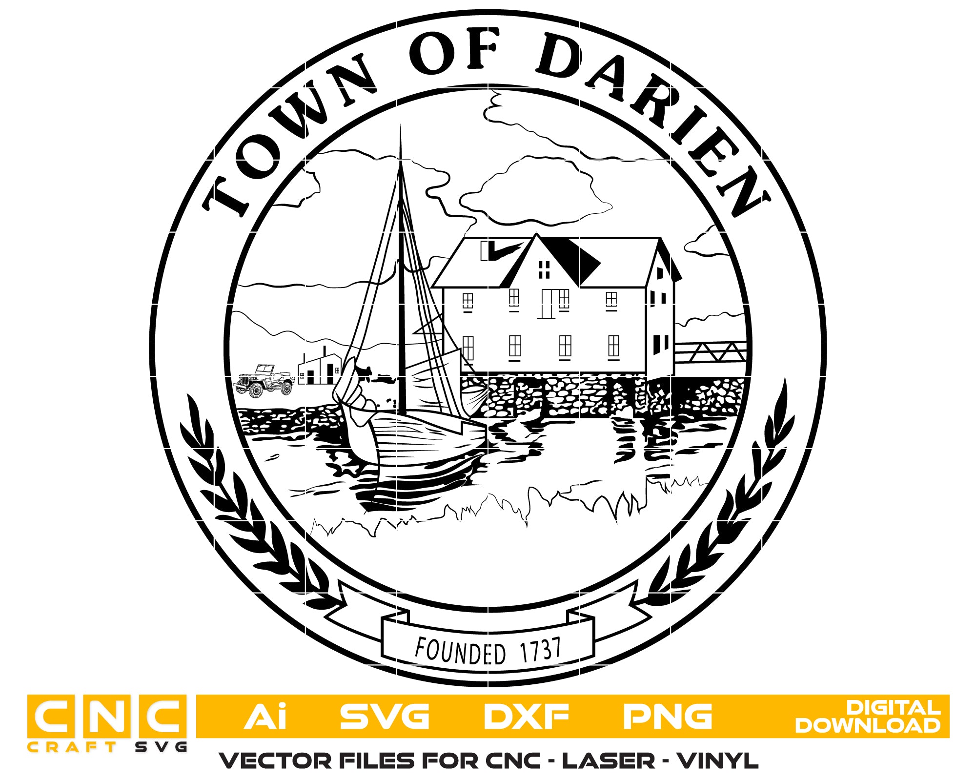 Seal Of The Town Of Darien SVG, Darien Town Seal Vector, Town Of Darien Emblem SVG, Connecticut Municipal Seal Logo SVG, #support