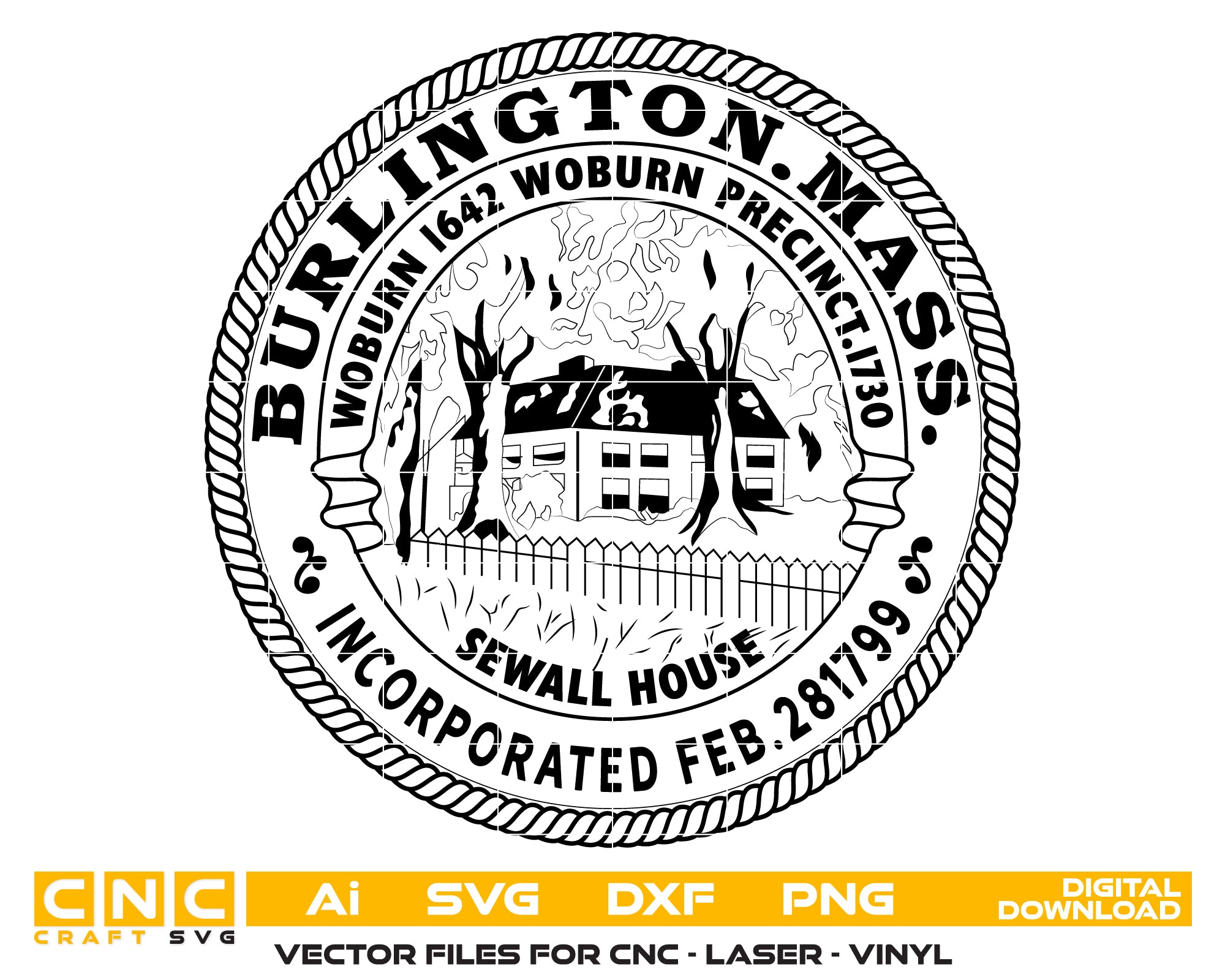 Seal Of Burlington Massachusetts SVG, Burlington MA Official Town Seal Vector, Burlington Massachusetts Emblem SVG Design, Massachusetts Civic Seal SVG, #support