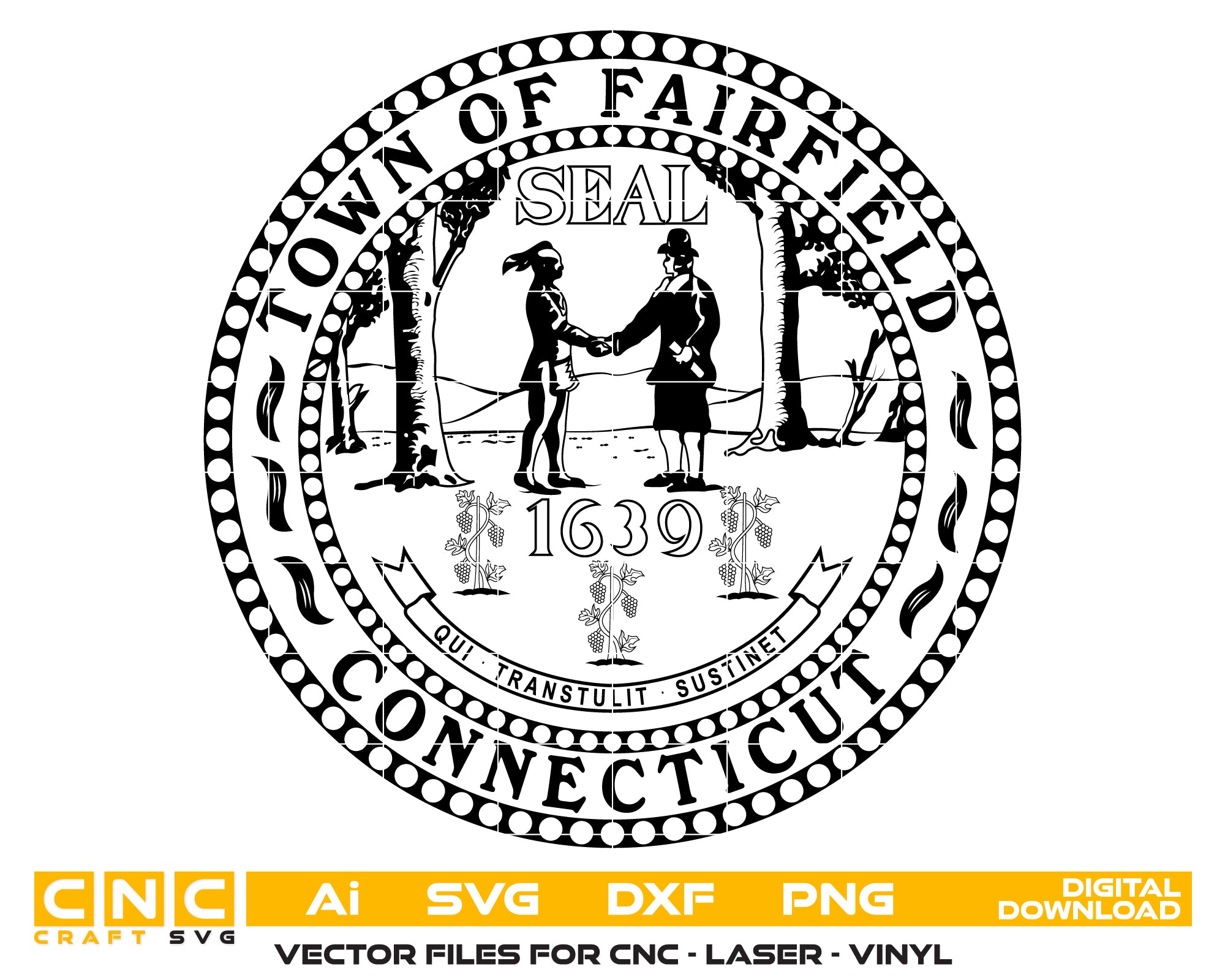Seal Of Fairfield Connecticut SVG, Fairfield CT Town Seal Vector, Fairfield Connecticut Official Emblem SVG, Connecticut Civic Seal SVG Design, #support