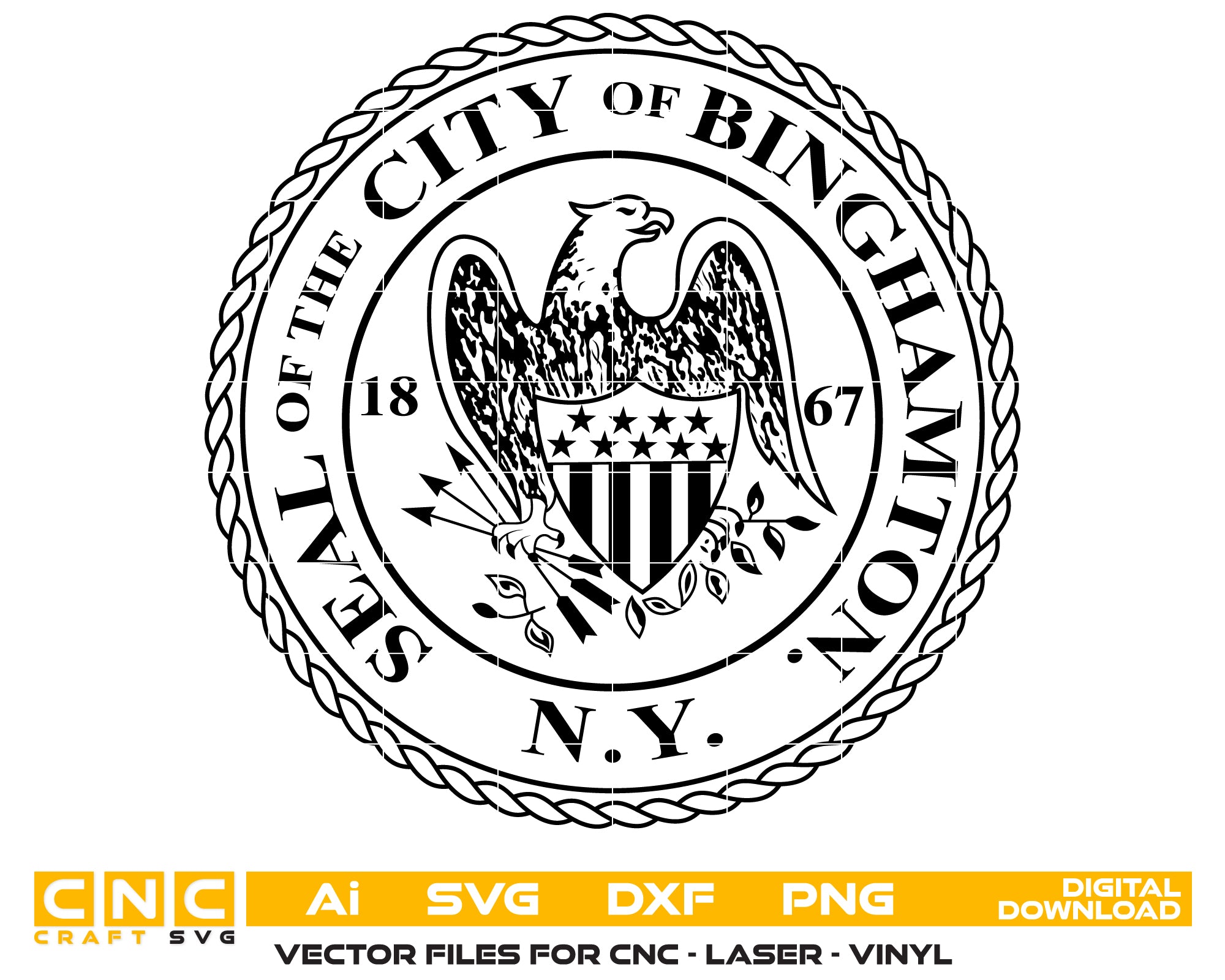 Seal of the City of Binghamton SVG, Binghamton City Seal Vector, New York Municipal Seal, Binghamton Official Logo, City Emblem SVG