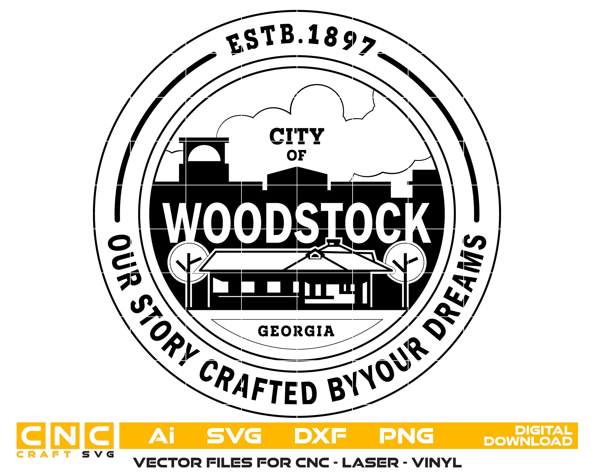 Seal of the City of Woodstock Georgia SVG, Woodstock City Government Emblem Vector, Woodstock Municipal Seal, City Seal SVG, Georgia Official Emblem Vector File