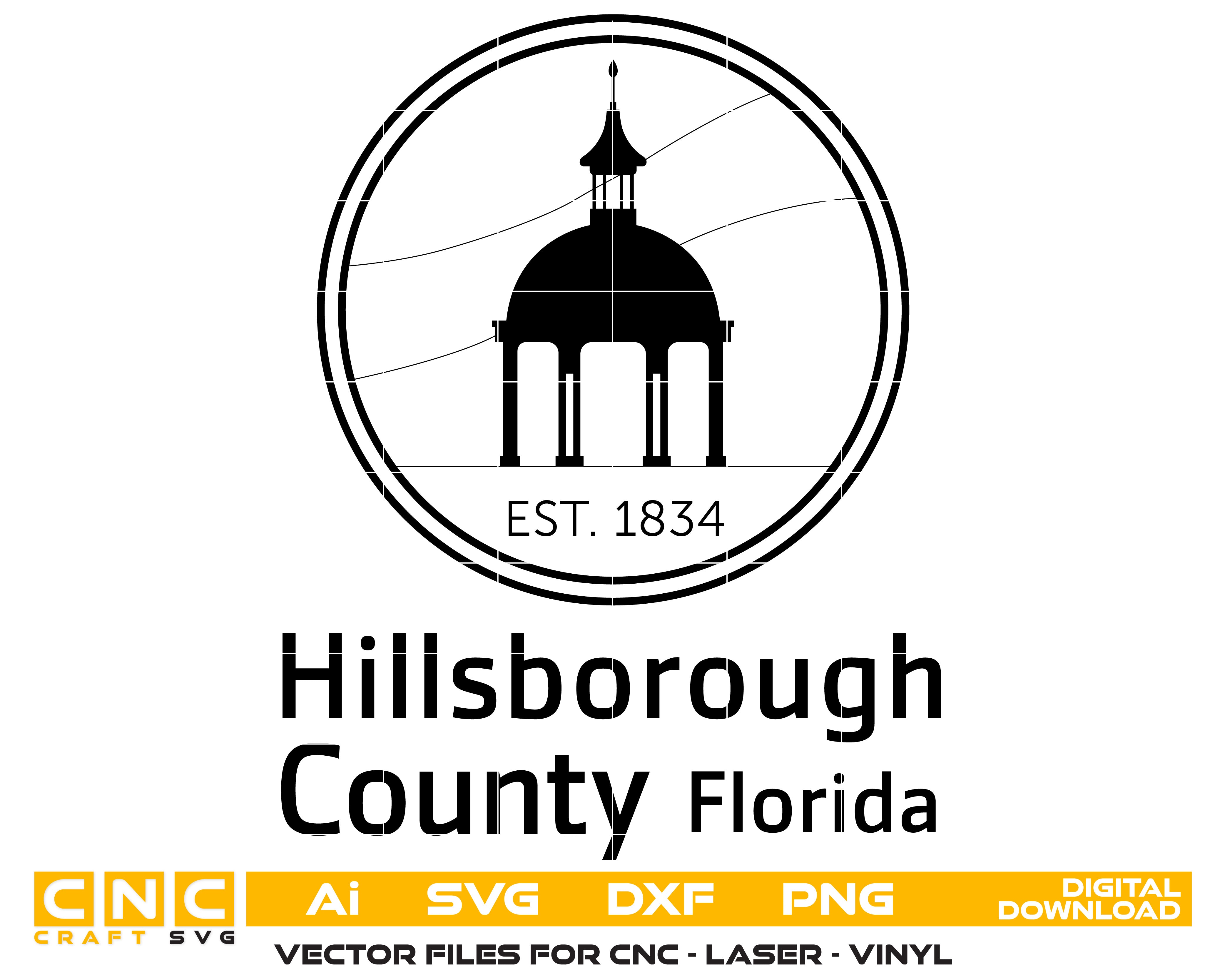Sello del Condado de Hillsborough, Florida Arte vectorial Archivos Svg, Dxf, Jpg, Png y Ai Para grabado láser, carpintería, pintura acrílica y todas las máquinas de impresión.