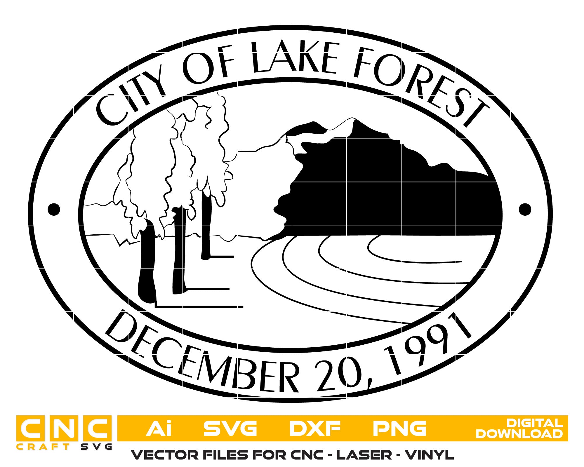 Seal of Lake Forest, California Seal Vector art Svg, Dxf, Jpg, Png, and Ai files For laser engraving, woodworking, acrylic painting, and all printing machines.