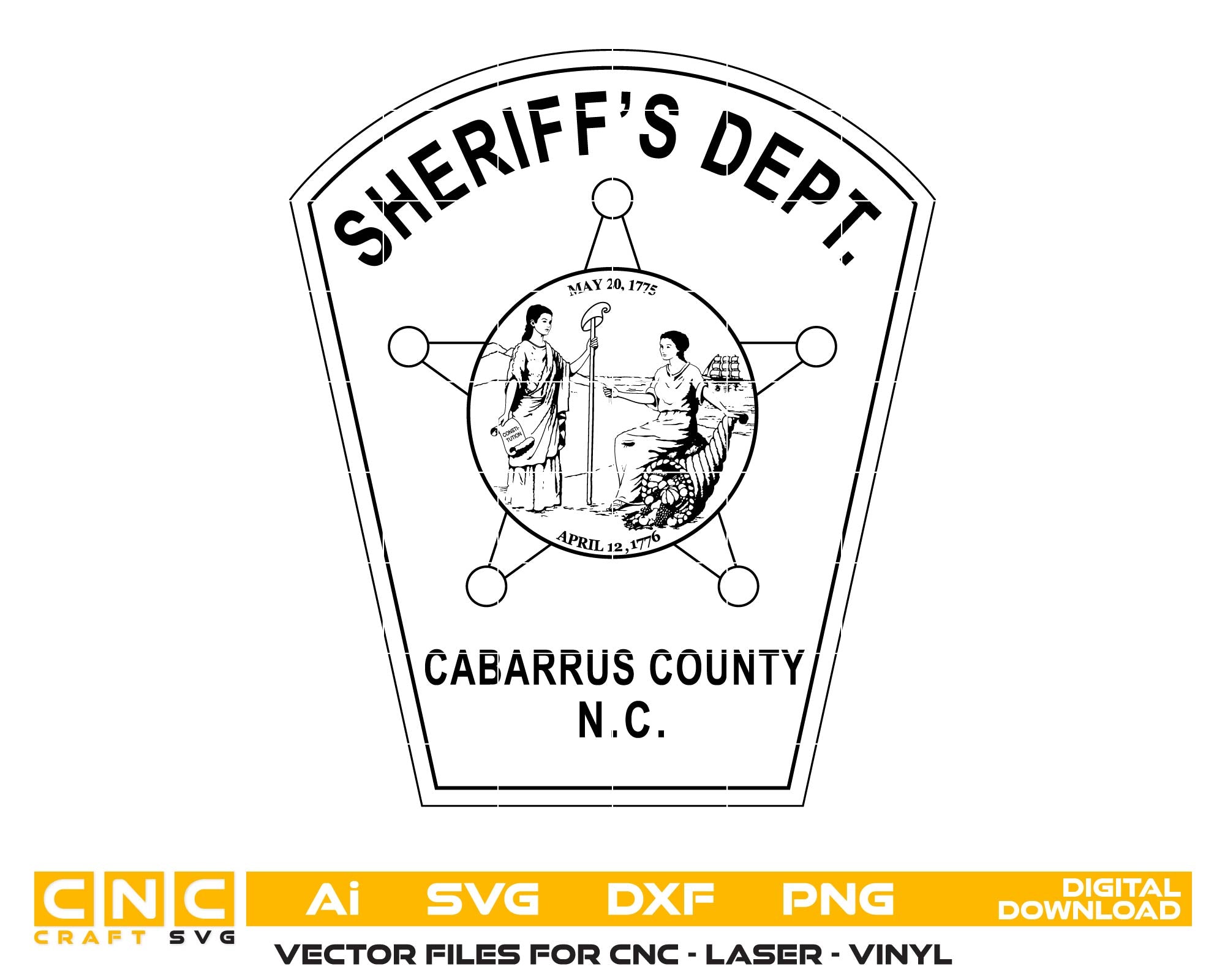 Cabarrus County Sheriff Patch SVG, Sheriff Office Patch Vector, Cabarrus NC Badge SVG, Law Enforcement Patch File, Sheriff Patch for CNC, North Carolina Sheriff Vector