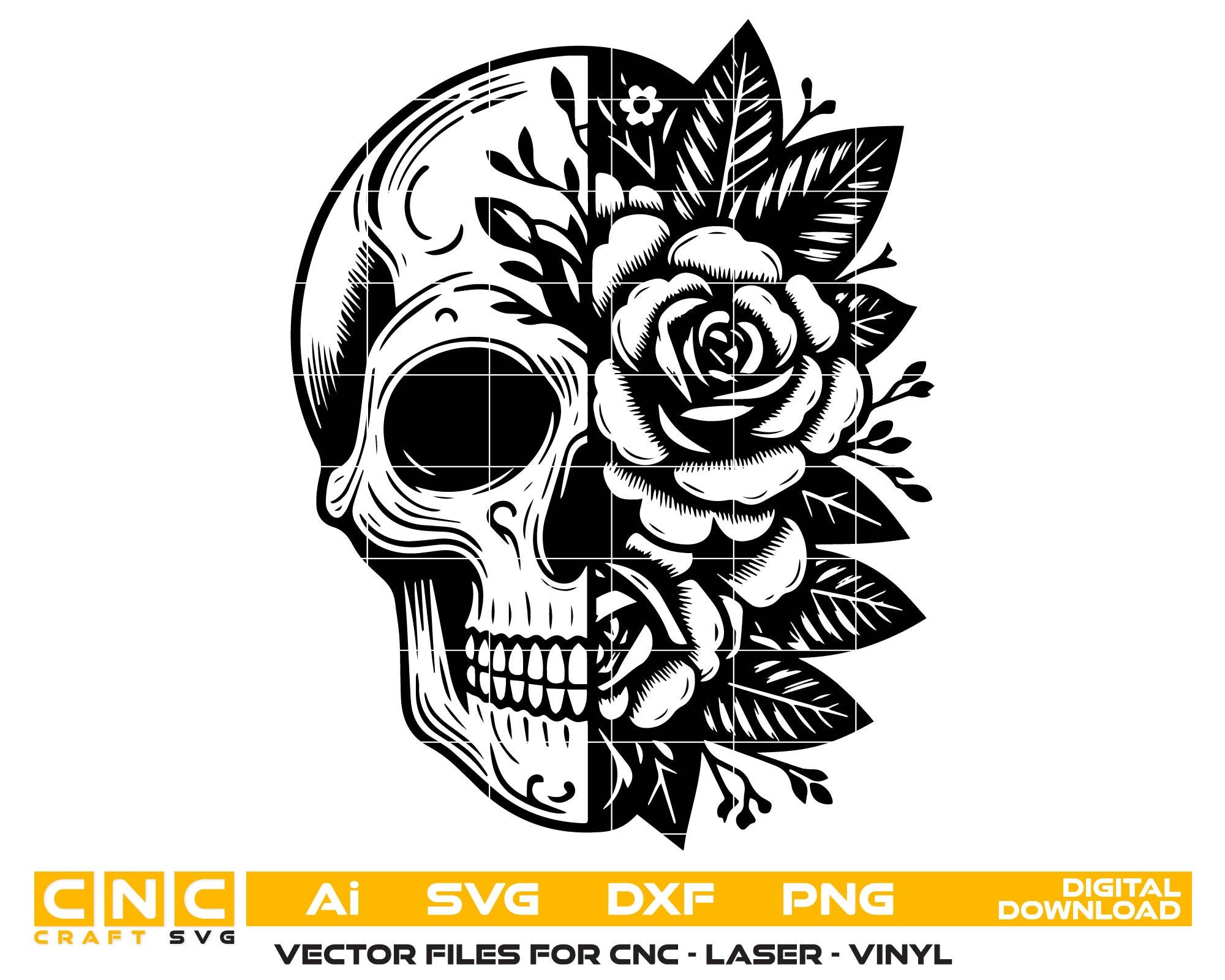 Skull SVG File | Floral Skull Vector Silhouette
