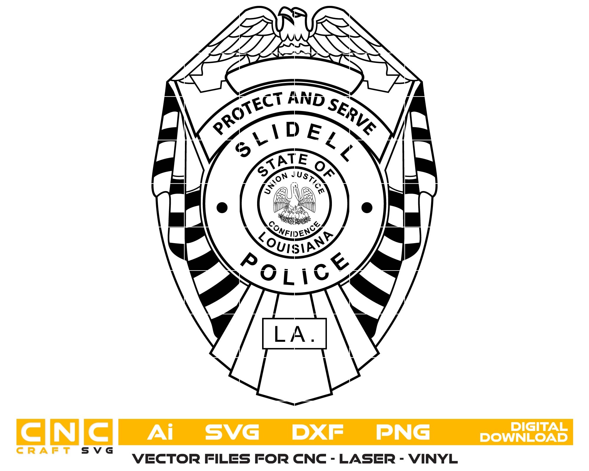 Slidell Police Badge SVG, Slidell Police Badge Vector, Police Badge SVG, Law Enforcement Badge Emblem, Police Shield Vector, Badge Engraving File