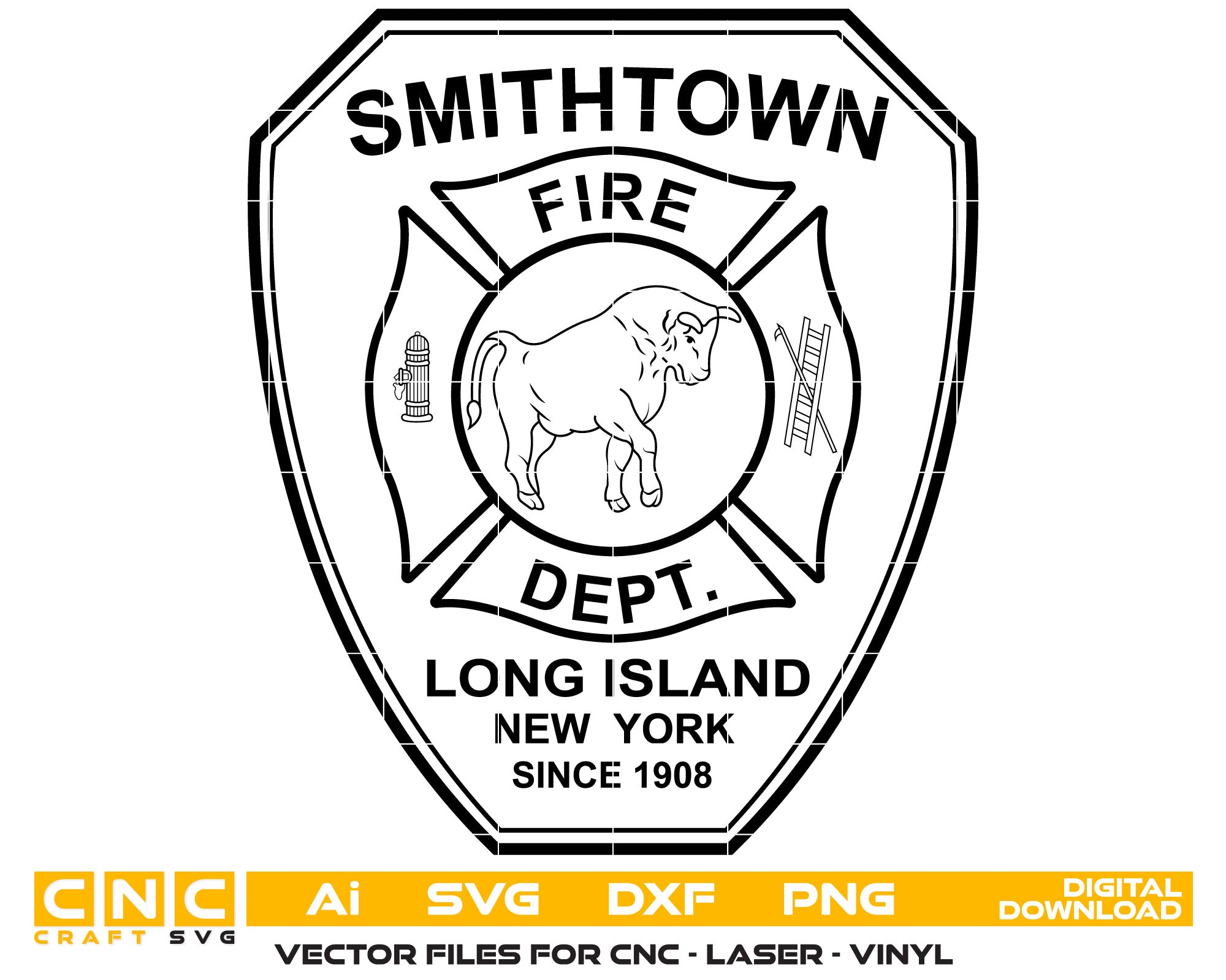 Smithtown Fire Dept Long Island New York Vector art Svg, Dxf, Jpg, Png, and Ai files For laser engraving, woodworking, acrylic painting, and all printing machines.