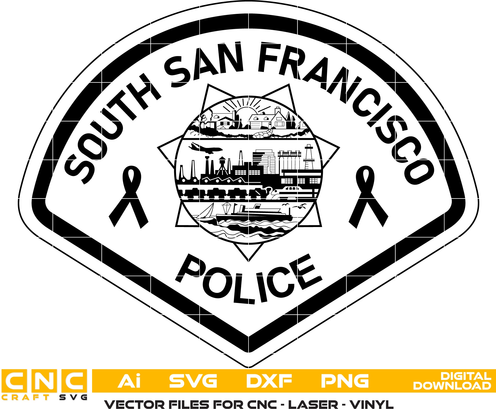 South San Francisco Police Badge Vector art Svg/ Dxf/ Jpg/ Png/ and Ai files For laser engraving/ woodworking/ acrylic painting and all printing machines.