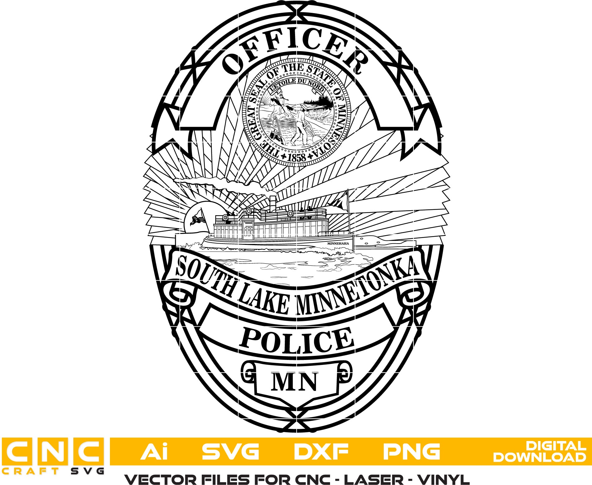 Southlake Minnetonka Police Badge Design - SVG & DXF Files for Laser Engraving