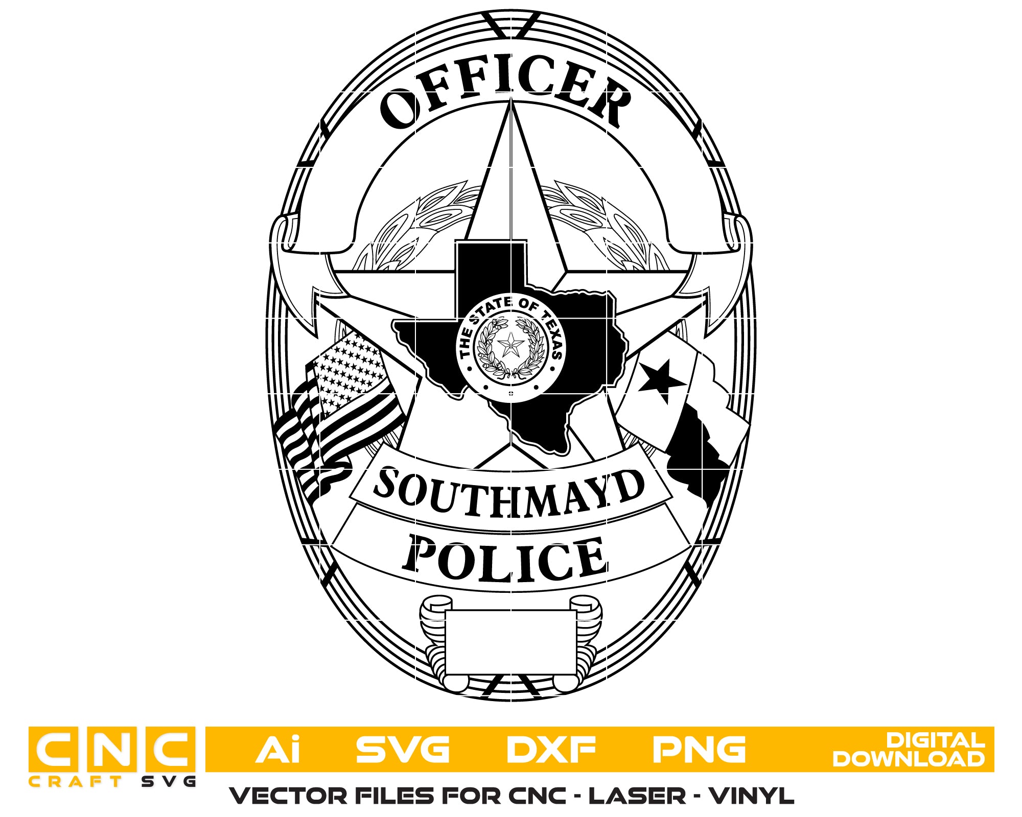 Southmayd Police Badge SVG, Southmayd Police Vector, Police Officer Badge SVG, Law Enforcement Badge Vector, Southmayd PD Logo SVG, Police Badge Design