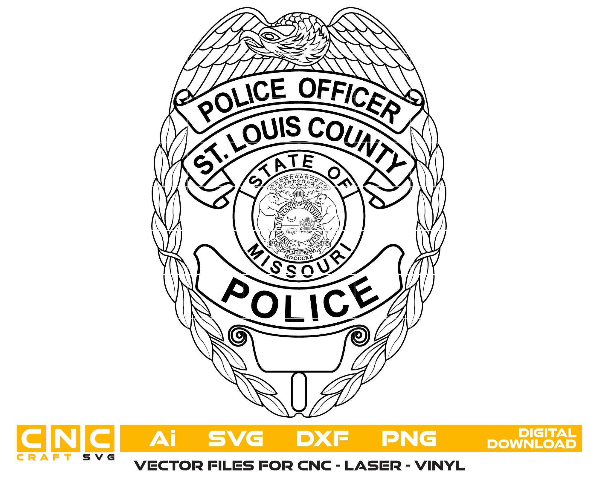 St Louis County Police Officer Badge Vector art Svg, Dxf, Jpg, Png, and Ai files For laser engraving, woodworking, acrylic painting, and all printing machines.