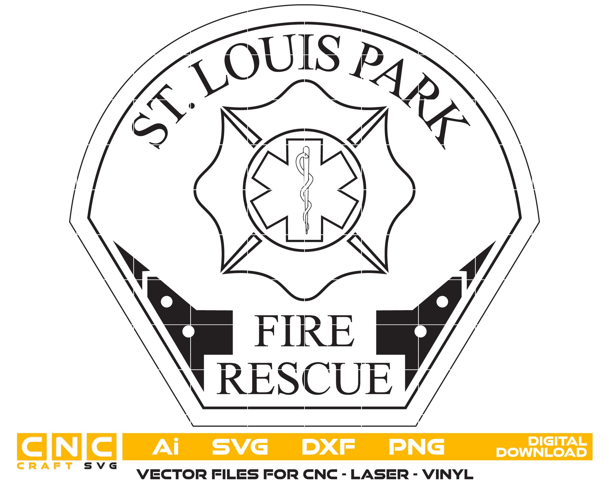 St Louis Park Fire Rescue Badge Vector art Svg, Dxf, Jpg, Png, and Ai files For laser engraving, woodworking, acrylic painting, and all printing machines.