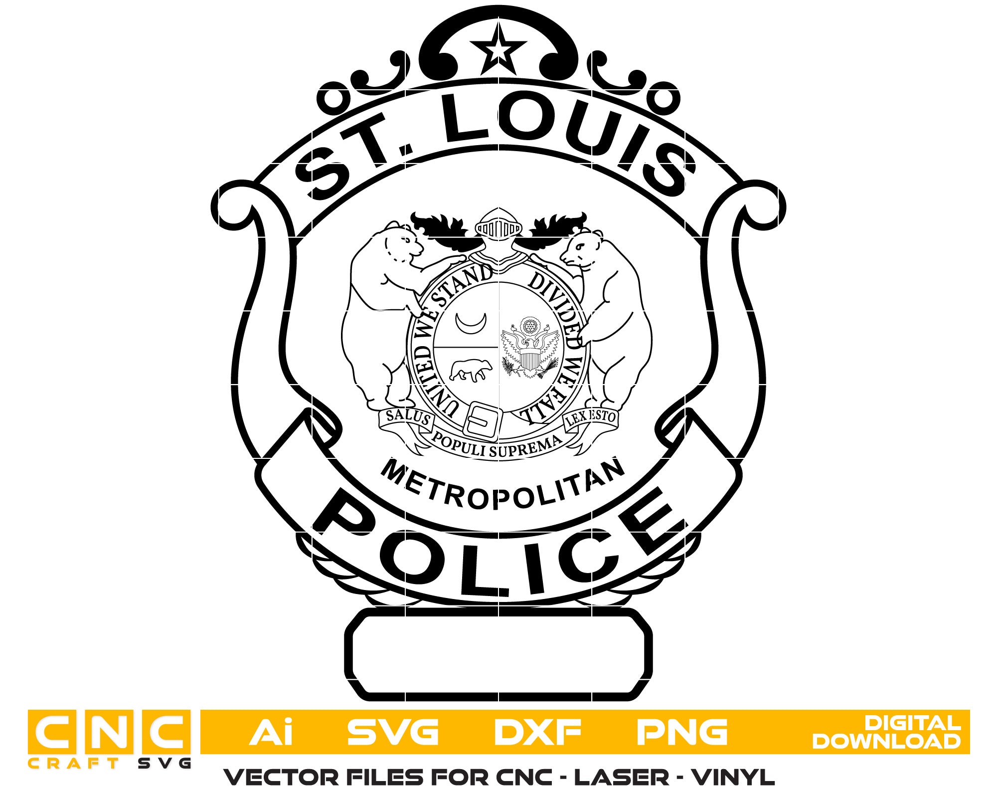 St Louis Police Badge Vector art Svg, Dxf, Jpg, Png, and Ai files For laser engraving, woodworking, acrylic painting, and all printing machines.