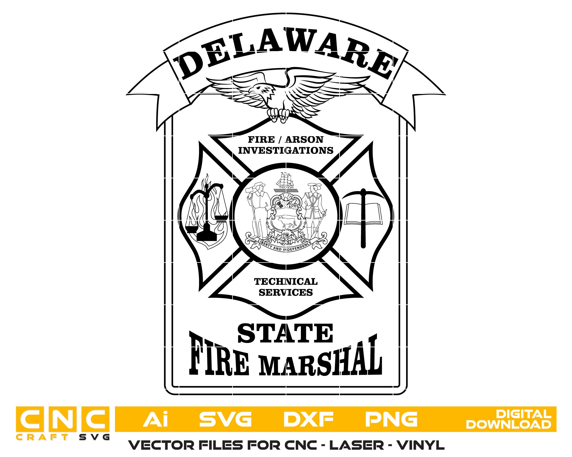 State of Delaware Fire Marshal Badge SVG | Fire Department Vector for CNC, Laser & Print