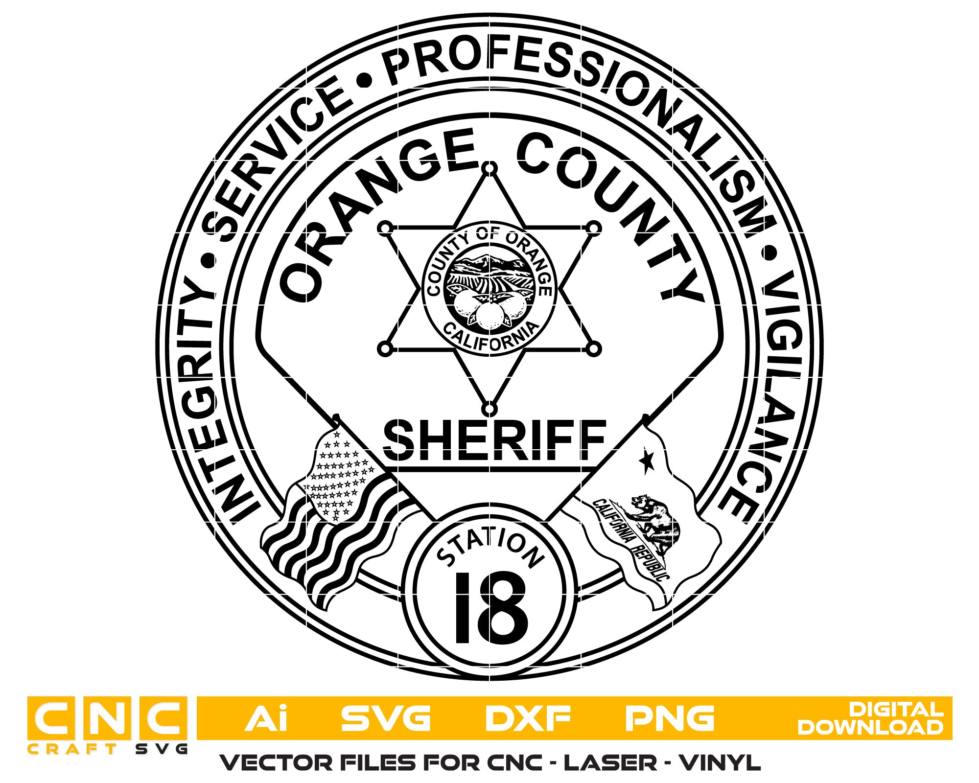Orange County Sheriff Station 18 Badge SVG, California Vector Design