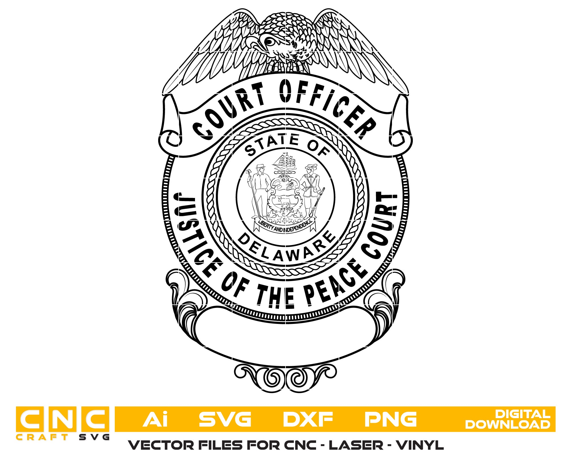 State of Delaware Justice of the Peace Court Officer Badge Vector Art, Digital Files