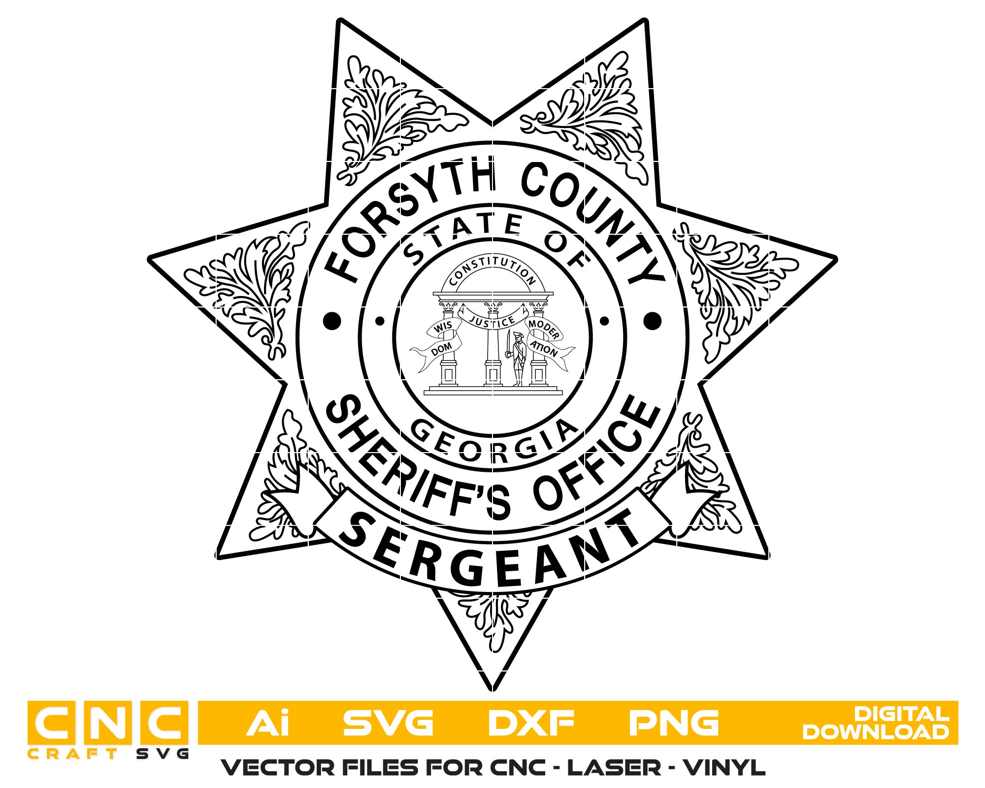 State of Georgia Forsyth County Sheriff sergeant badge Vector Art, Ai,SVG, DXF, PNG, Digital Files