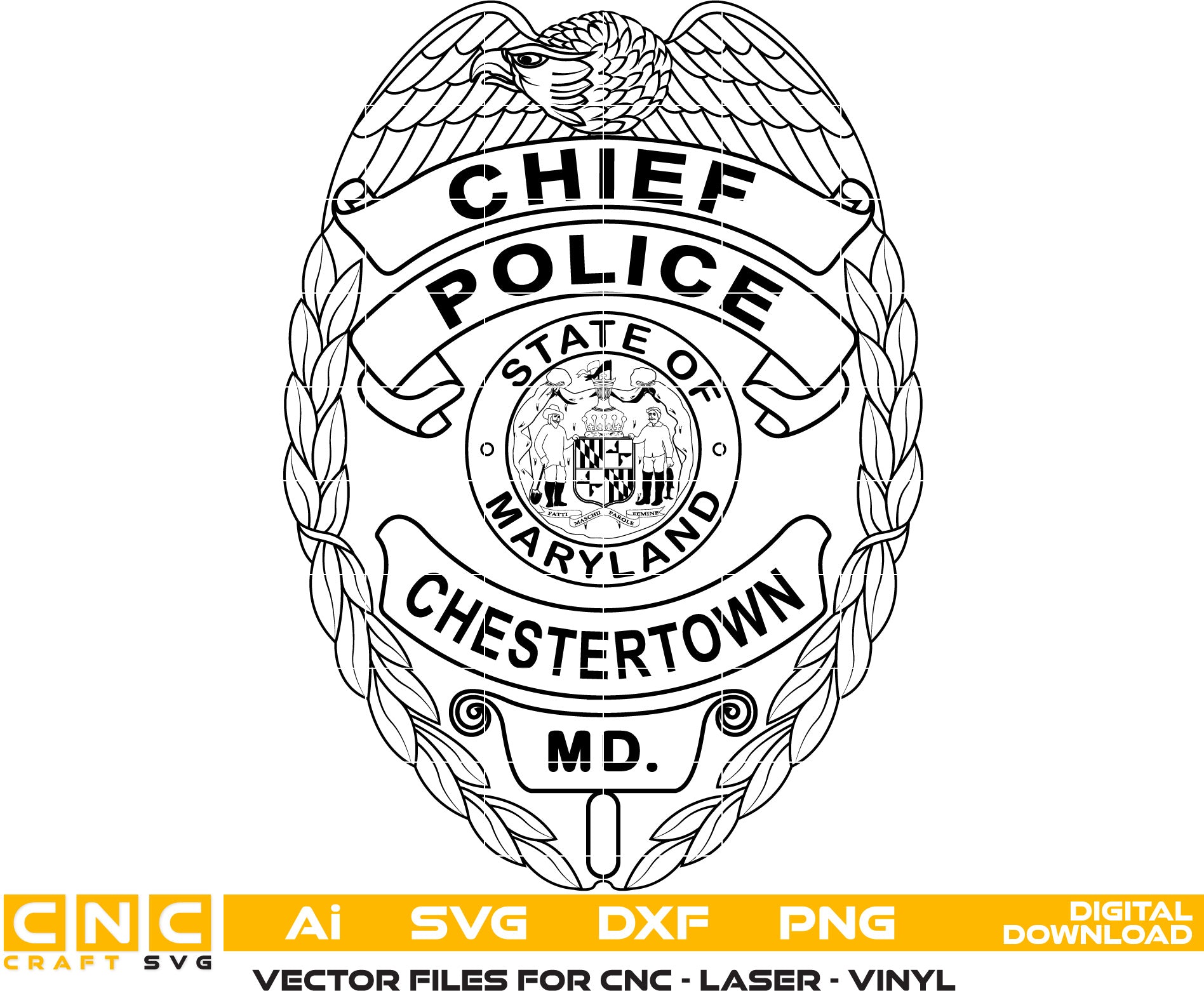 Maryland Chestertown Police Chief Badge Vector Art