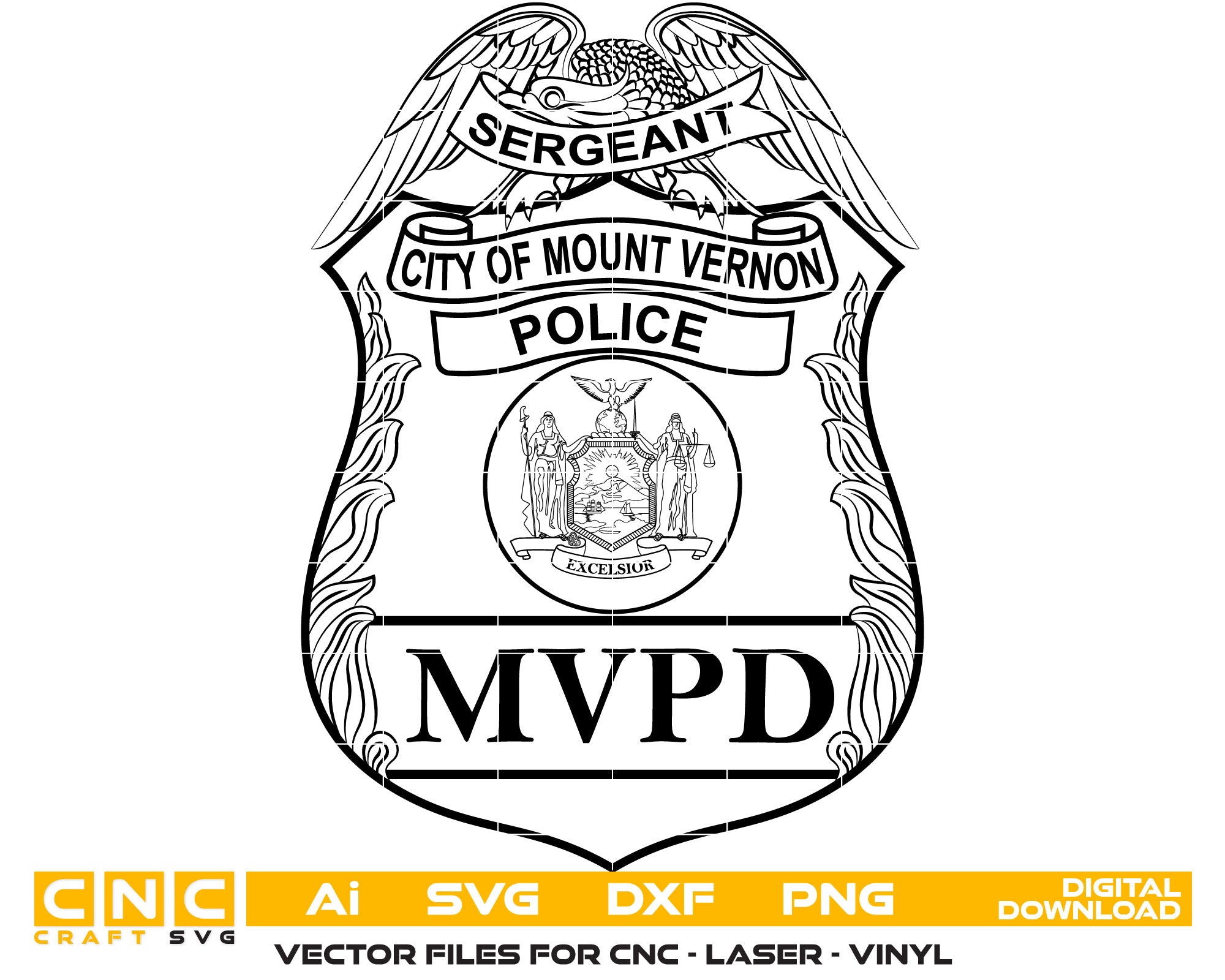New York City of Mount Vernon Police Sergeant badge vector art