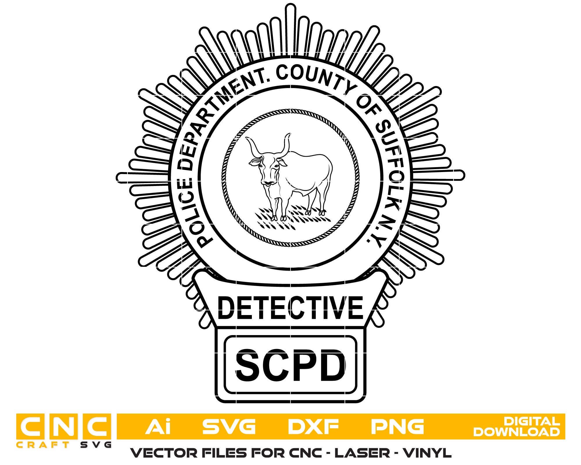 New York Suffolk County Police Detective Badge vector art