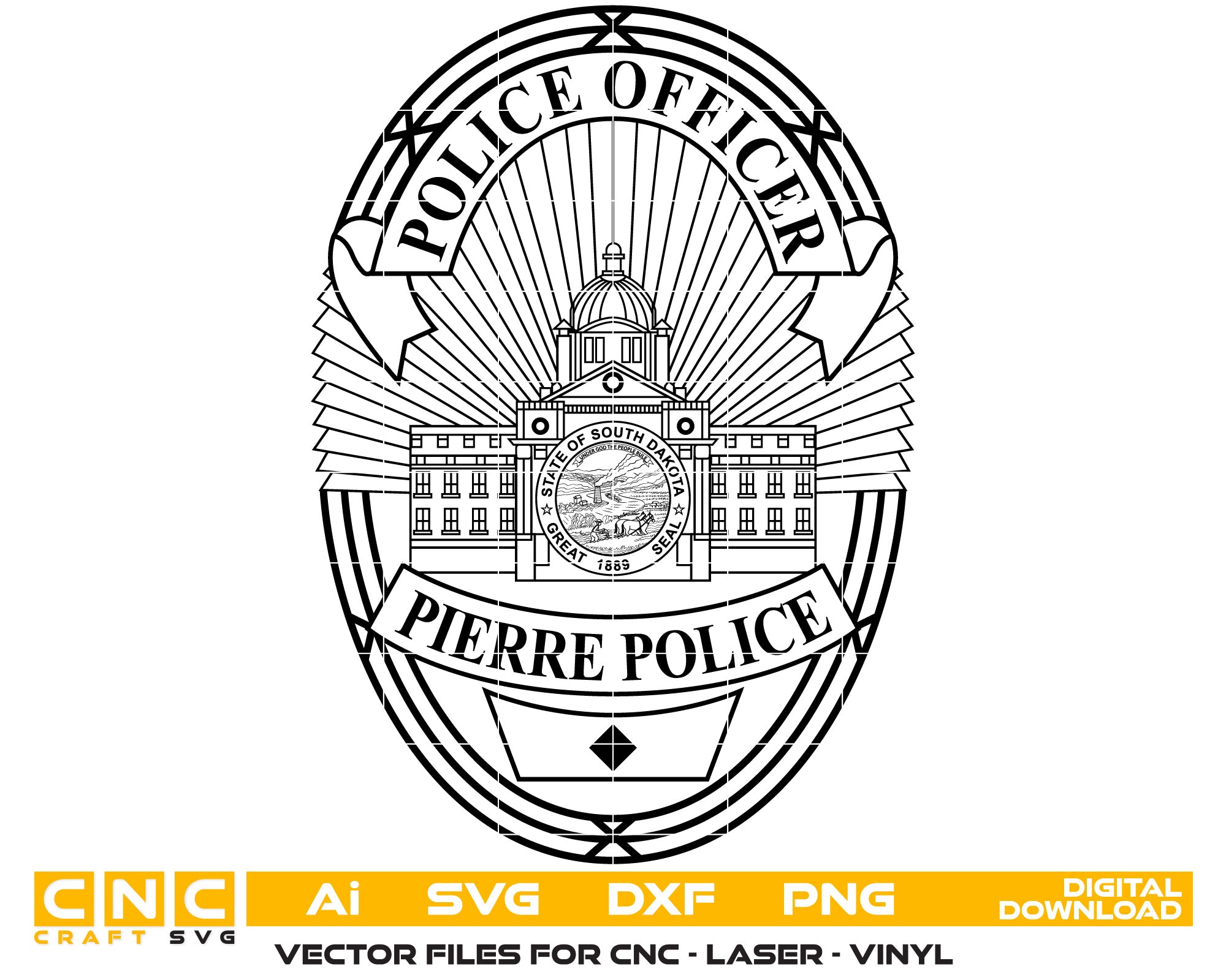 South Dakota Pierre Police Officer Badge vector art