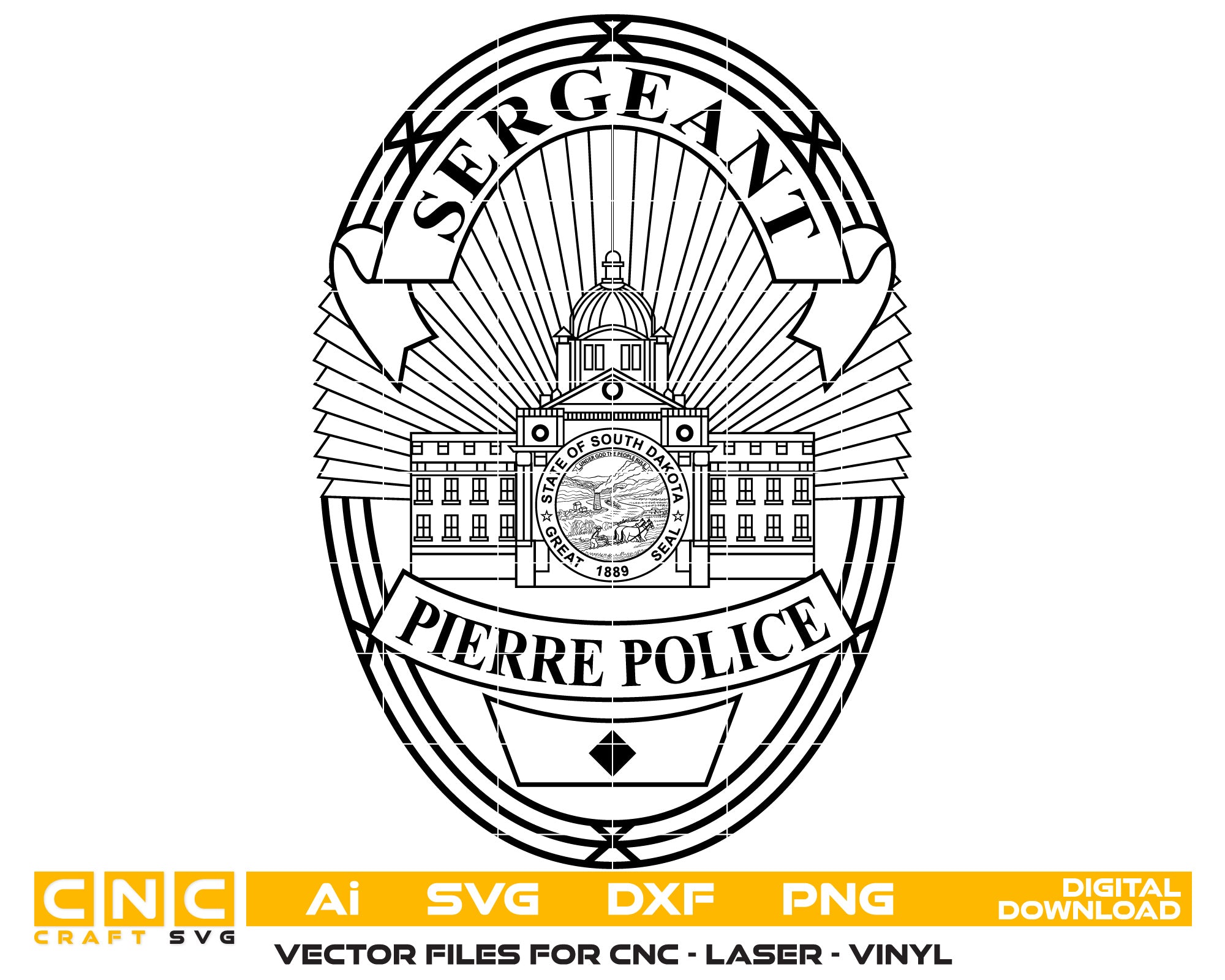 South Dakota Pierre Police Sergeant Badge vector art