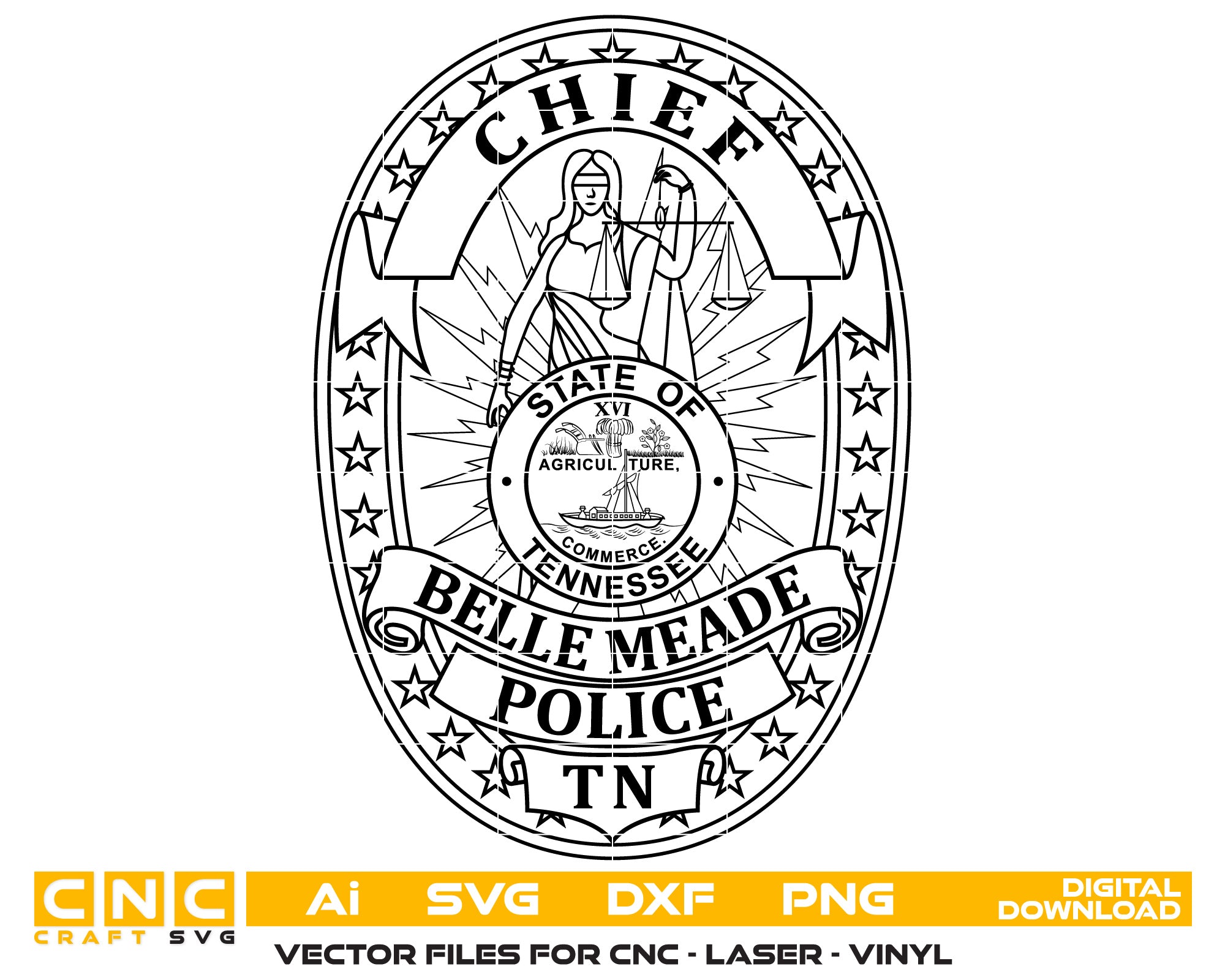 Tennessee Belle Meade Police Chief Badge vector art
