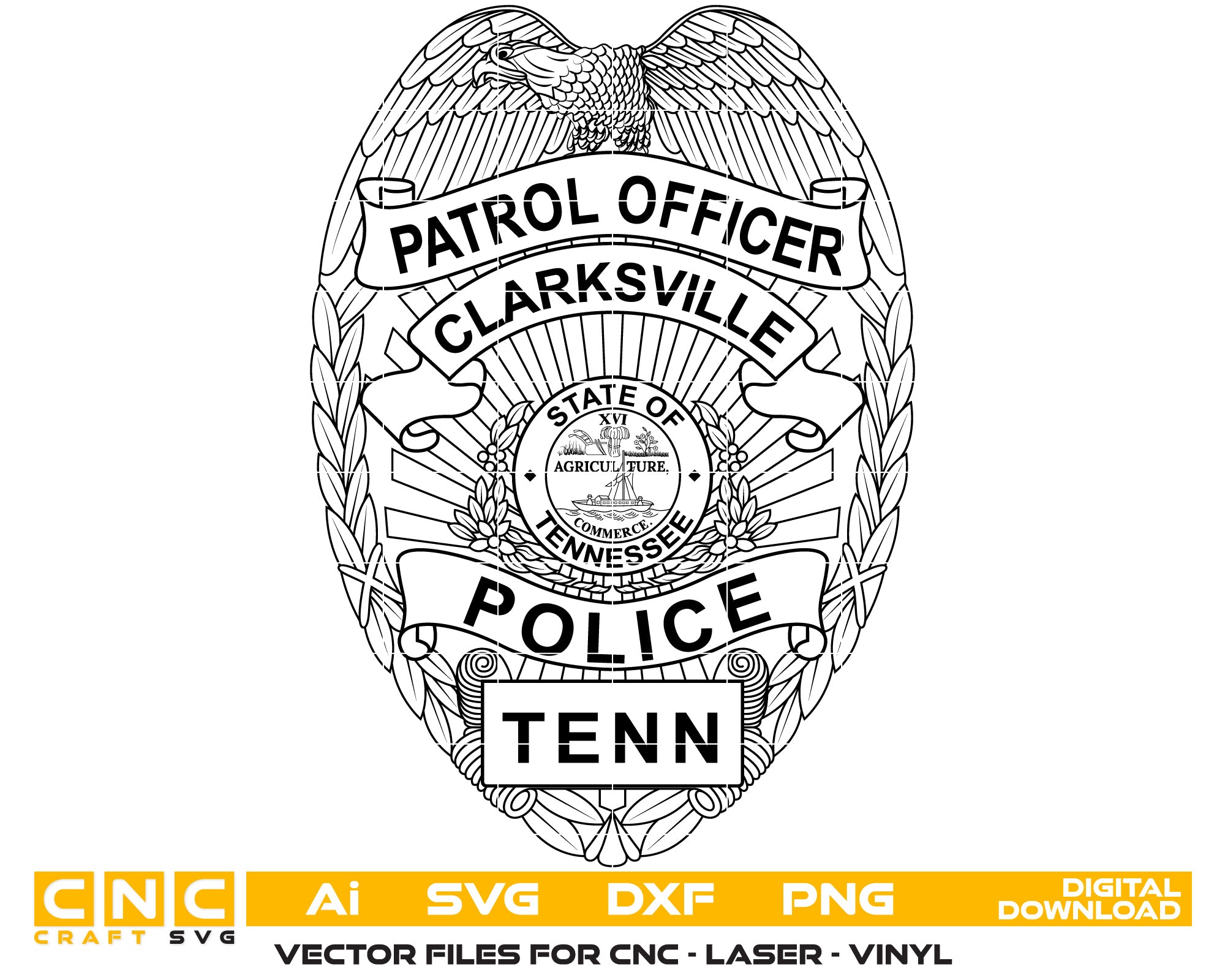 Tennessee Clarksville Patrol Police Badge vector art