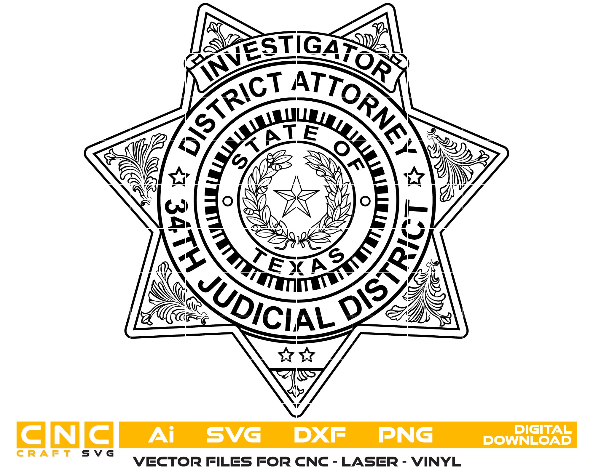 Texas 34th Judicial District Attorney Investigator Badge vector art
