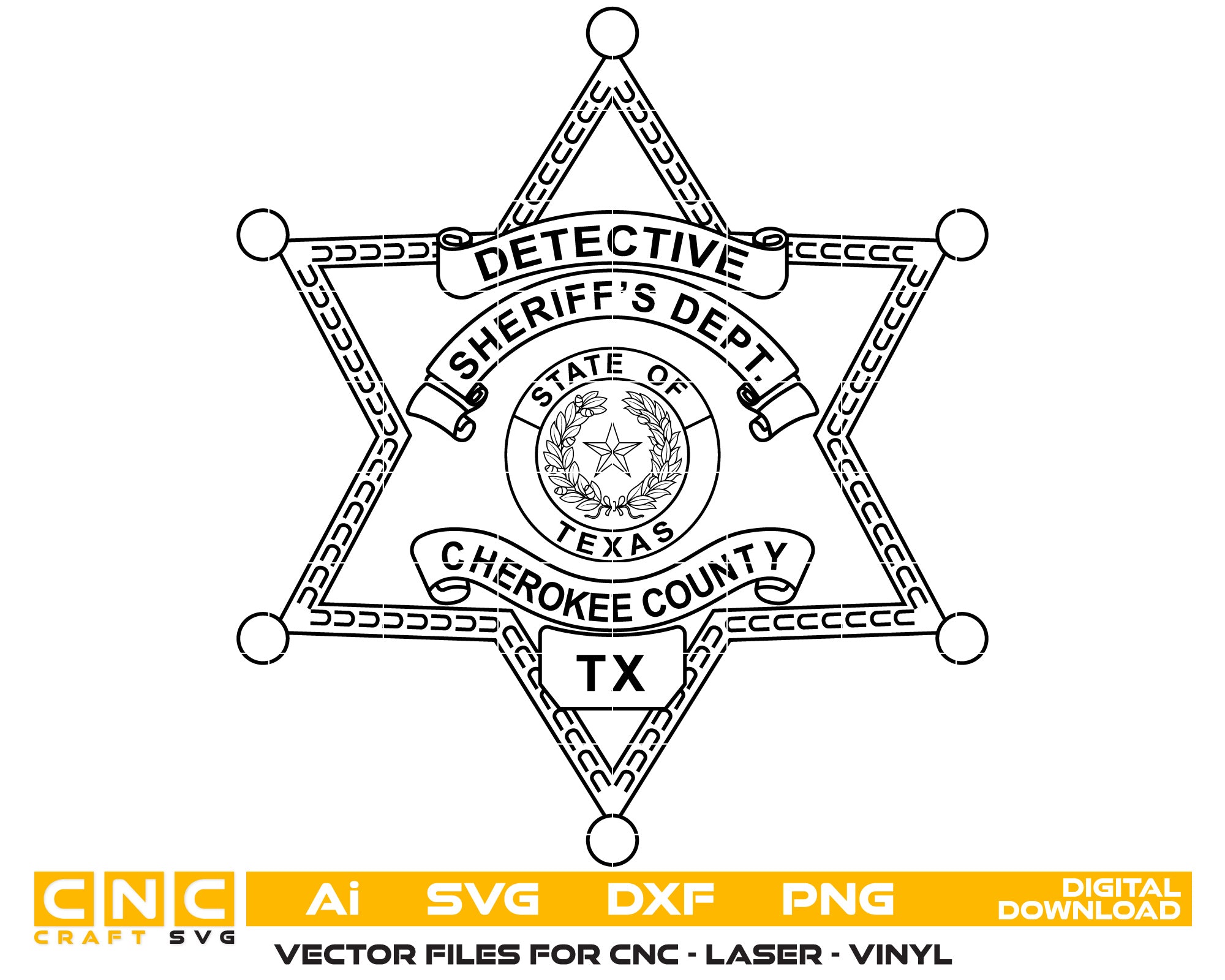 Texas Cherokee County Sheriff Detective Badge vector art