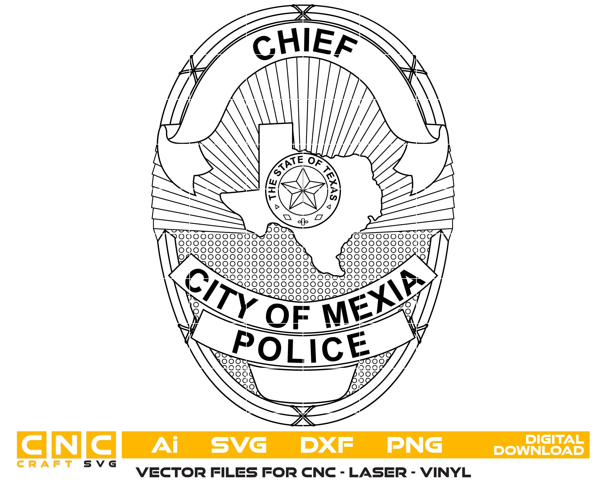 Texas City of Mexia Police Badge vector art