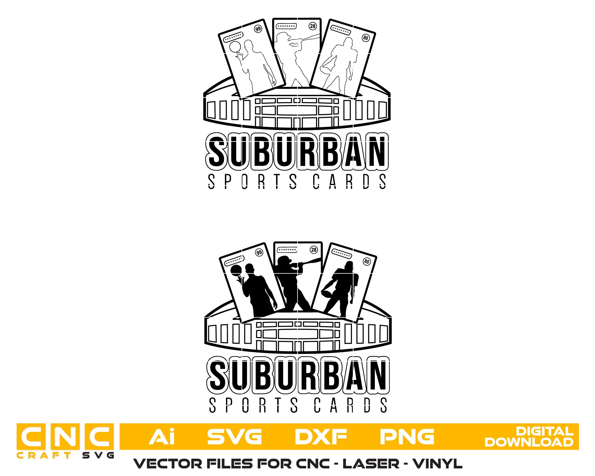 Suburban Sports Cards Vector Art, Digital Files