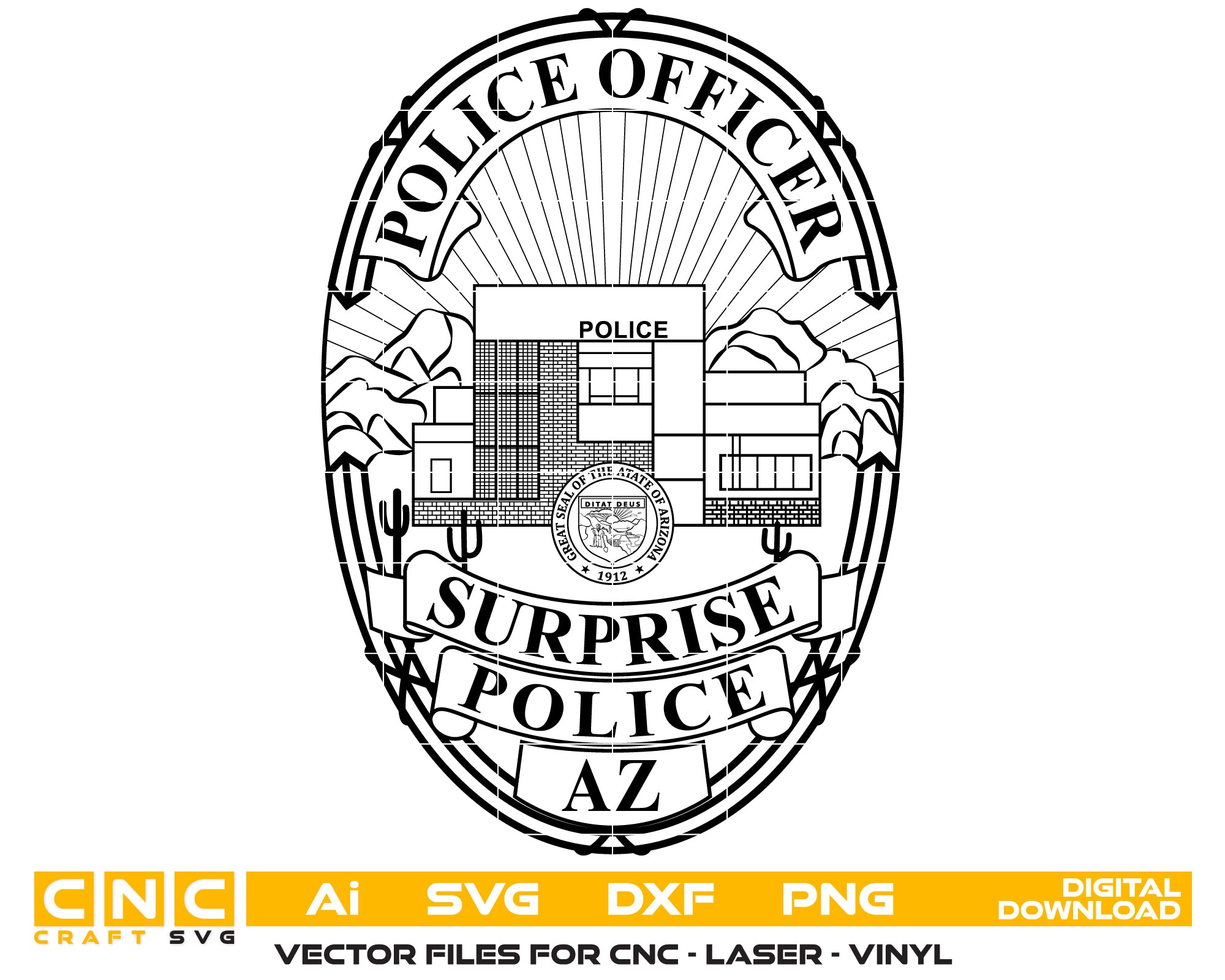 Surprise Police Officer Badge - Digital Vector File (SVG/PNG/DXF/ AI) - Instant Download