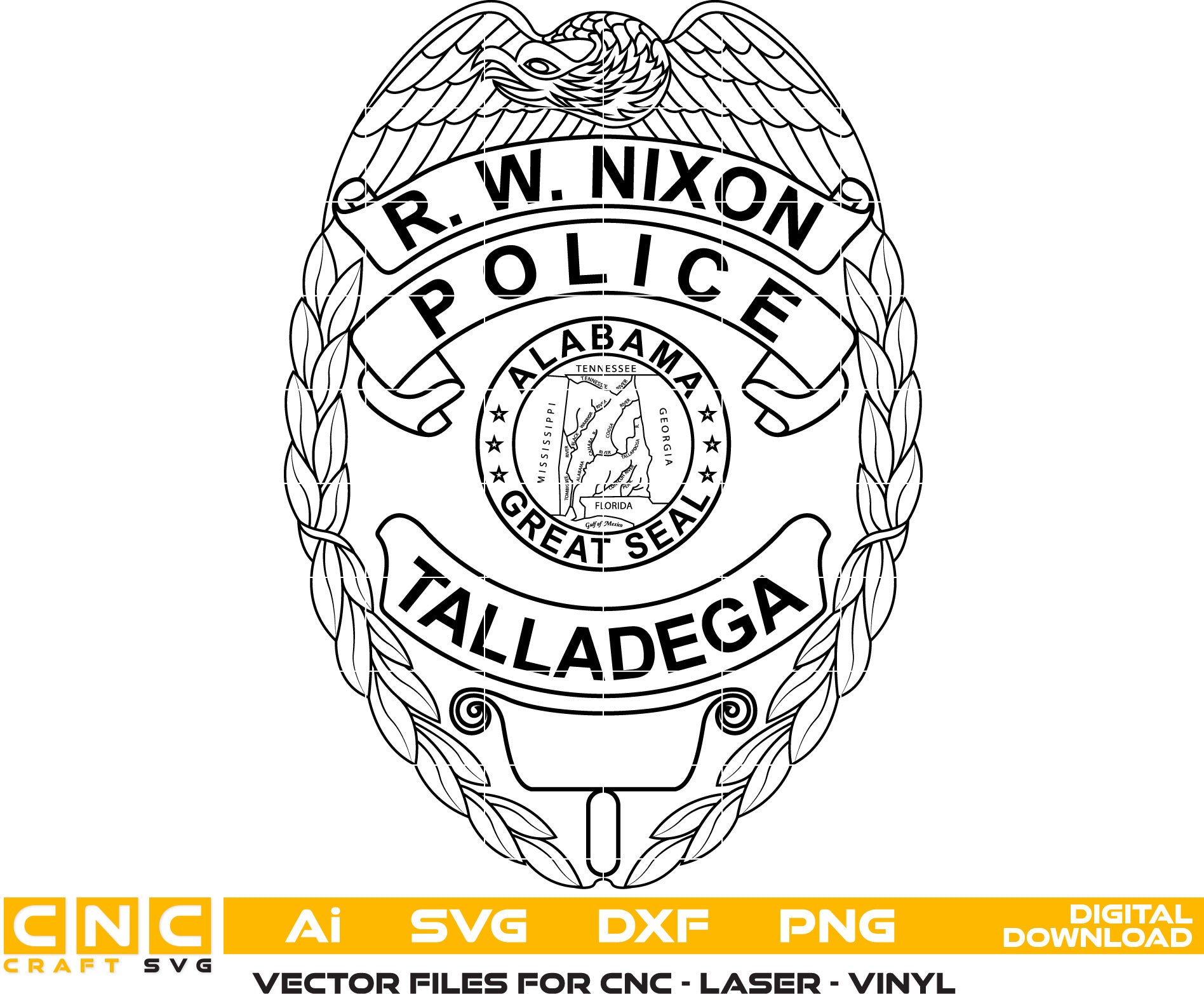 Talladega Police Badge SVG, Alabama Police Badge Vector, Talladega City Police Logo SVG, Law Enforcement Badge Design, Police Shield Vector File