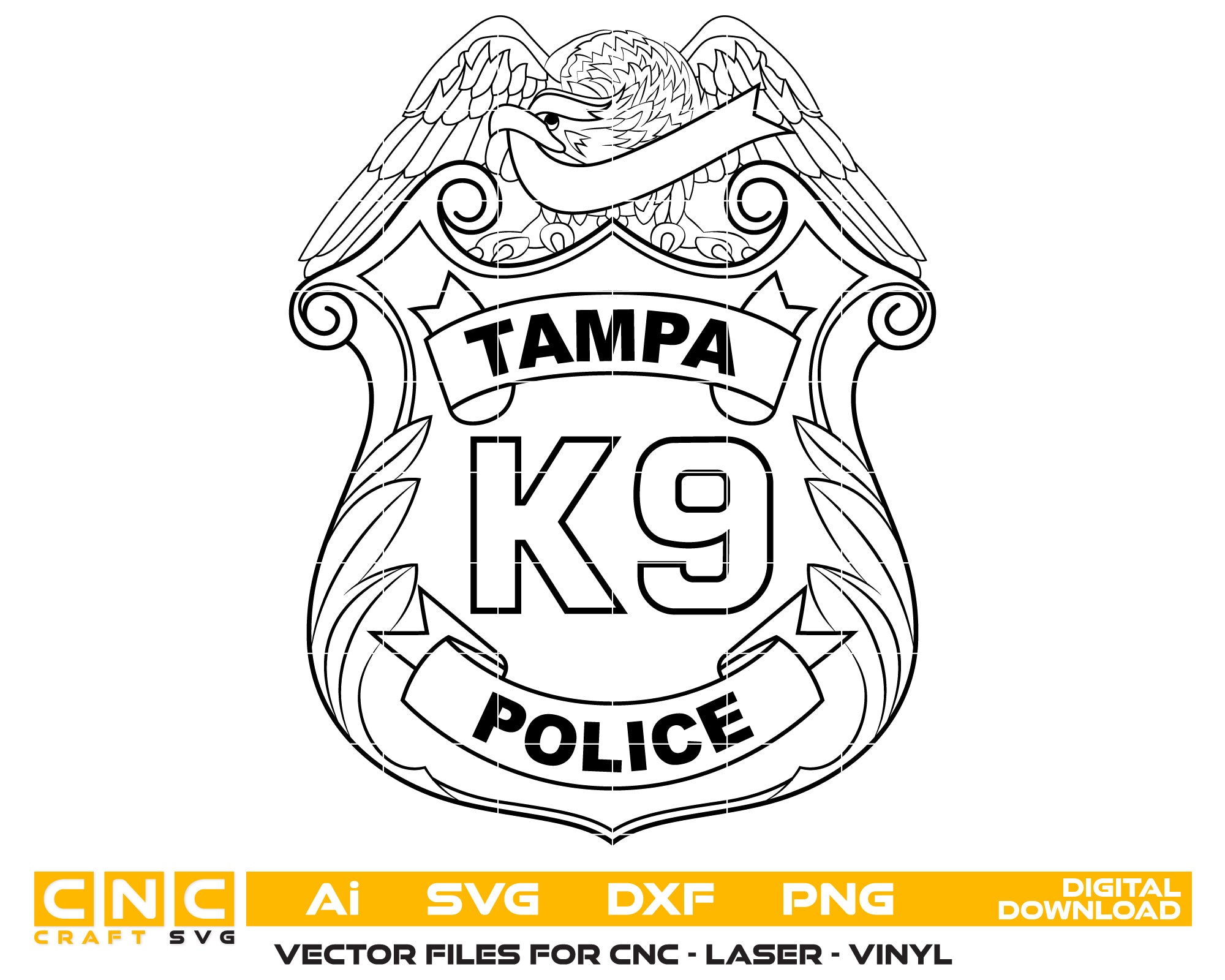 Tampa Police Badge SVG digital download, Florida police emblem vector design for Cricut, Silhouette, CNC, engraving, and law enforcement crafts.
