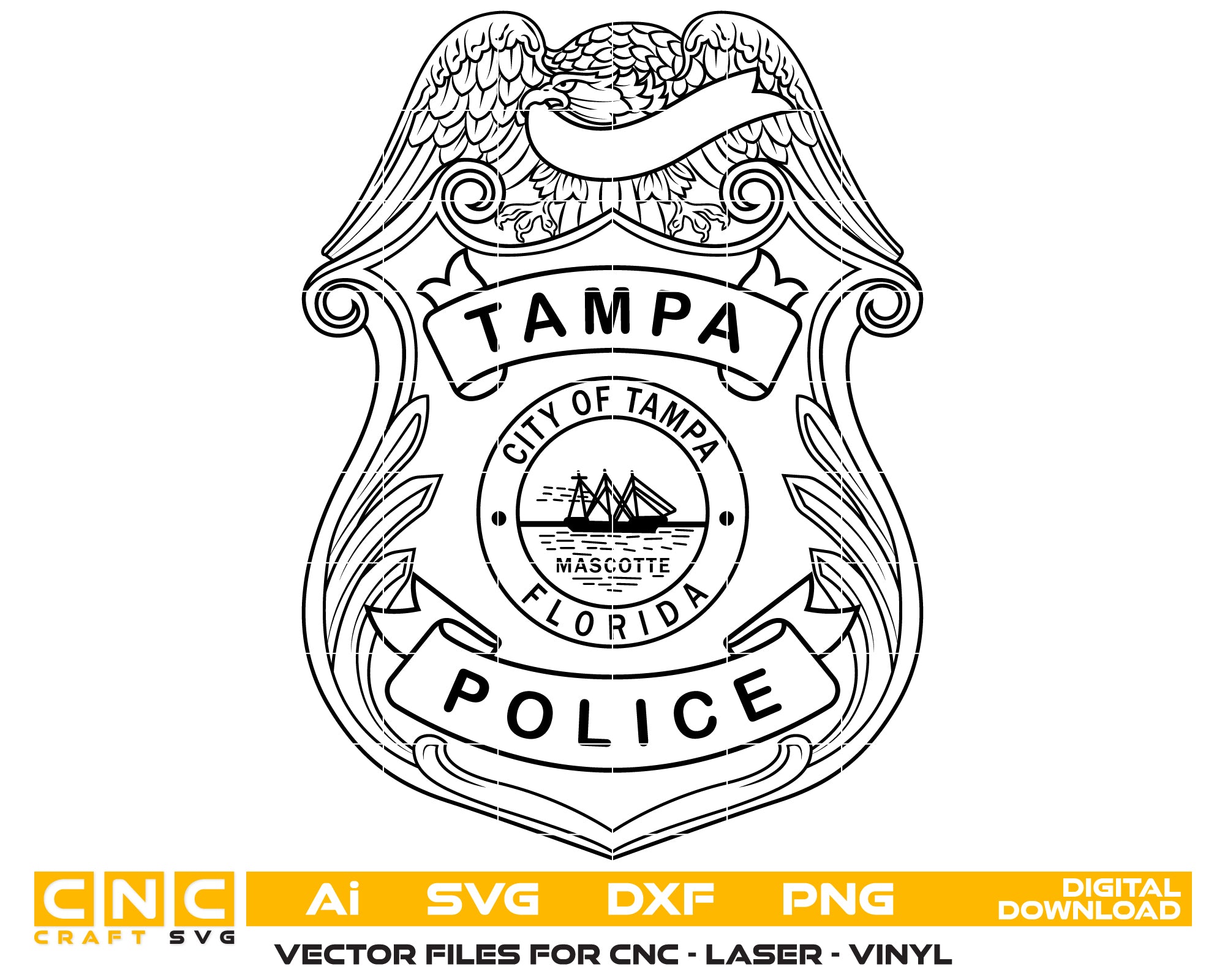 Tampa Police Department Badge SVG, Tampa PD Badge Vector, Florida Police Badge SVG, Tampa Police Emblem Vector, Tampa Law Enforcement SVG