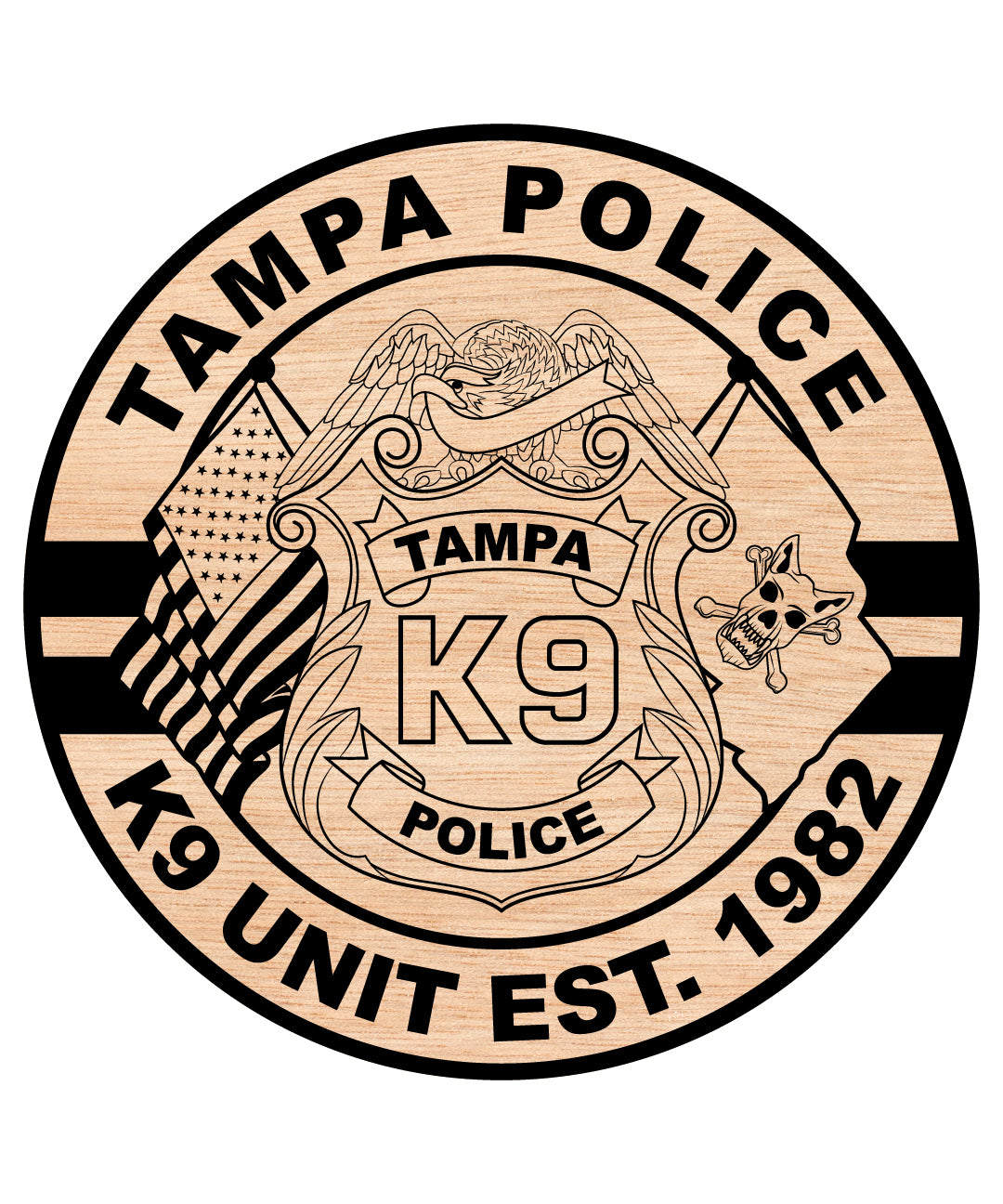 Tampa Police K9 Unit Badge SVG digital download, Florida K-9 unit emblem vector design for Cricut, Silhouette, CNC, engraving, and law enforcement crafts.