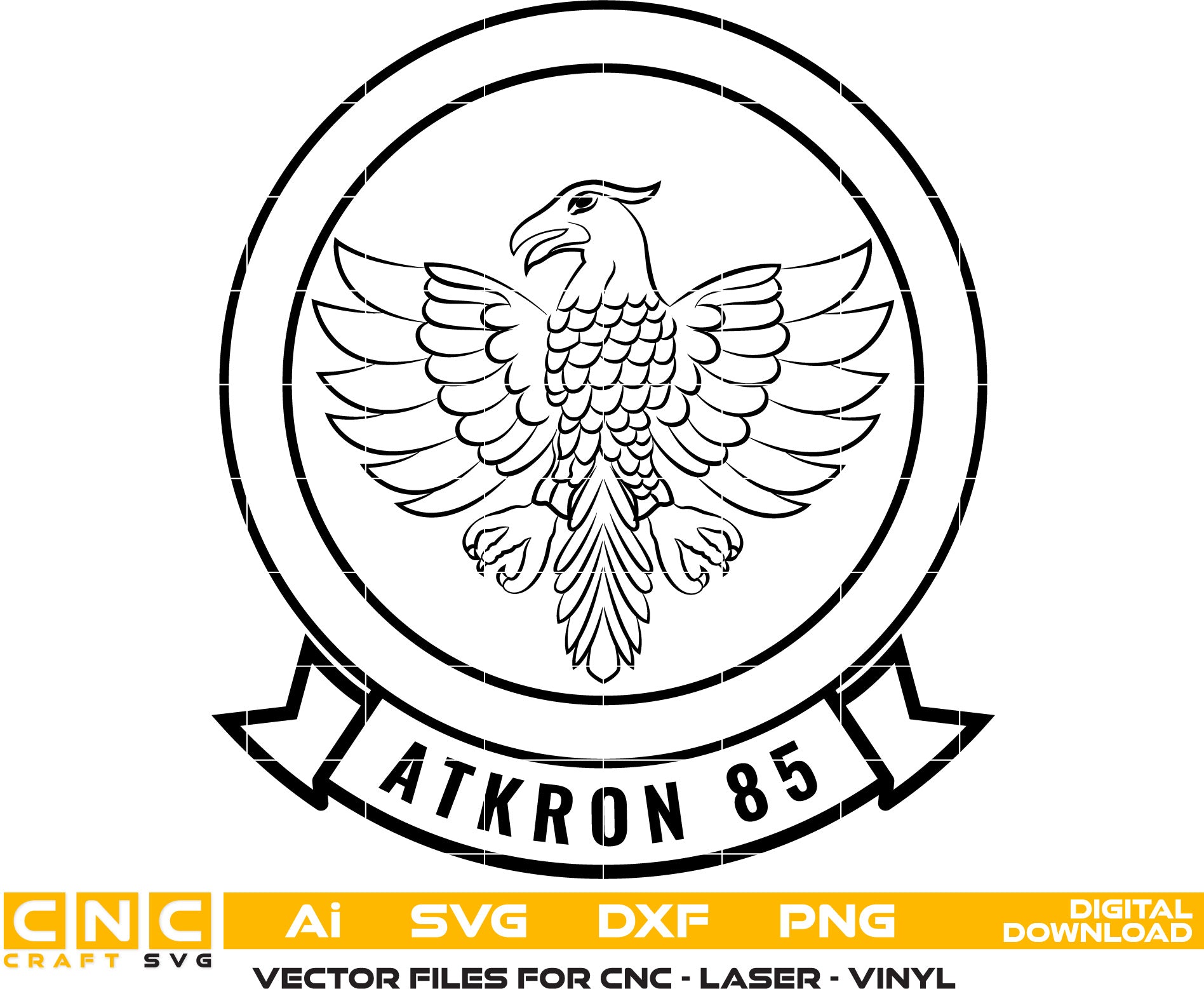Template with eagle in engraving File Vector Art, Ai,SVG, DXF, PNG, Digital Files