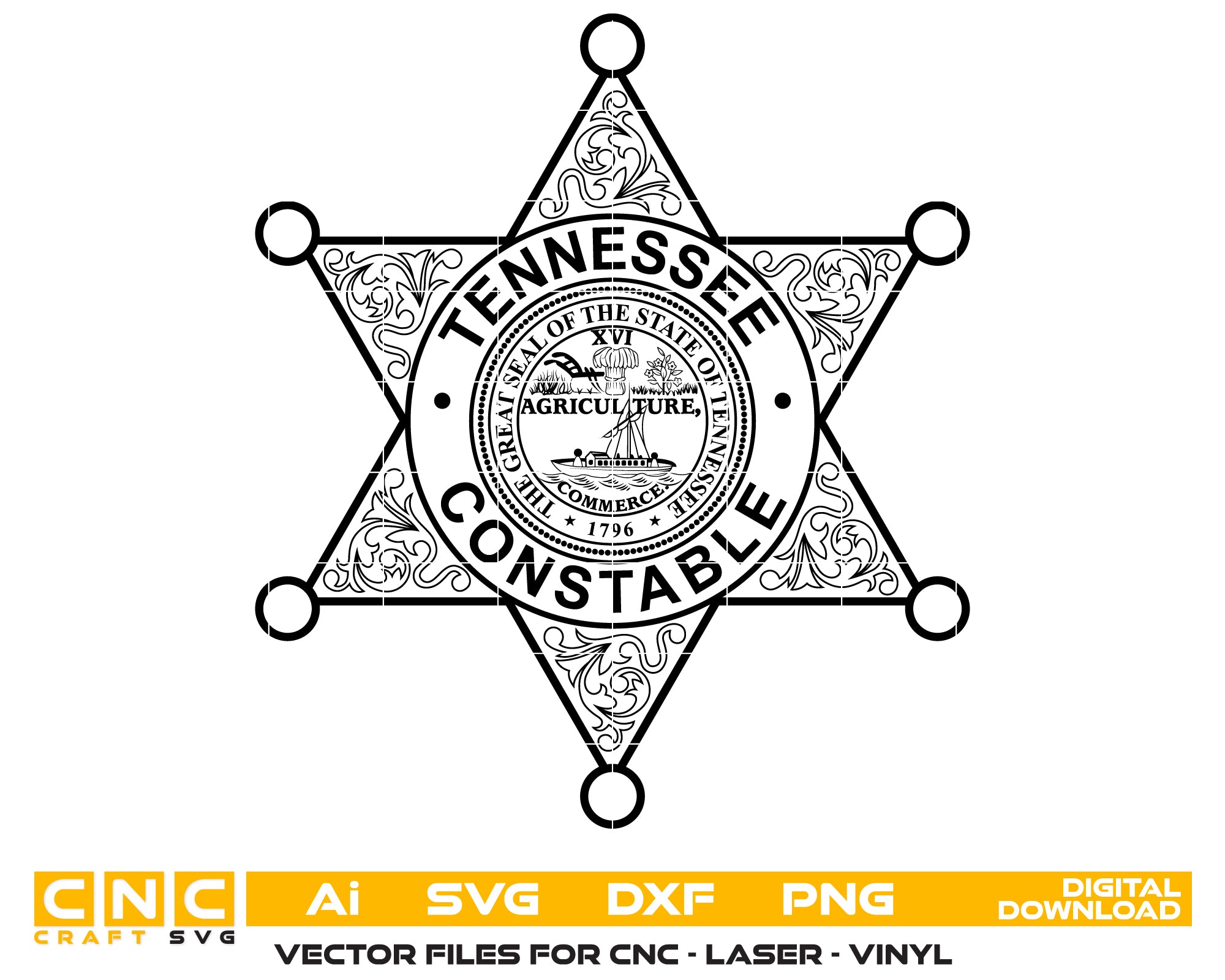 Tennessee Constable Badge SVG – Police Vector Digital File for Engraving