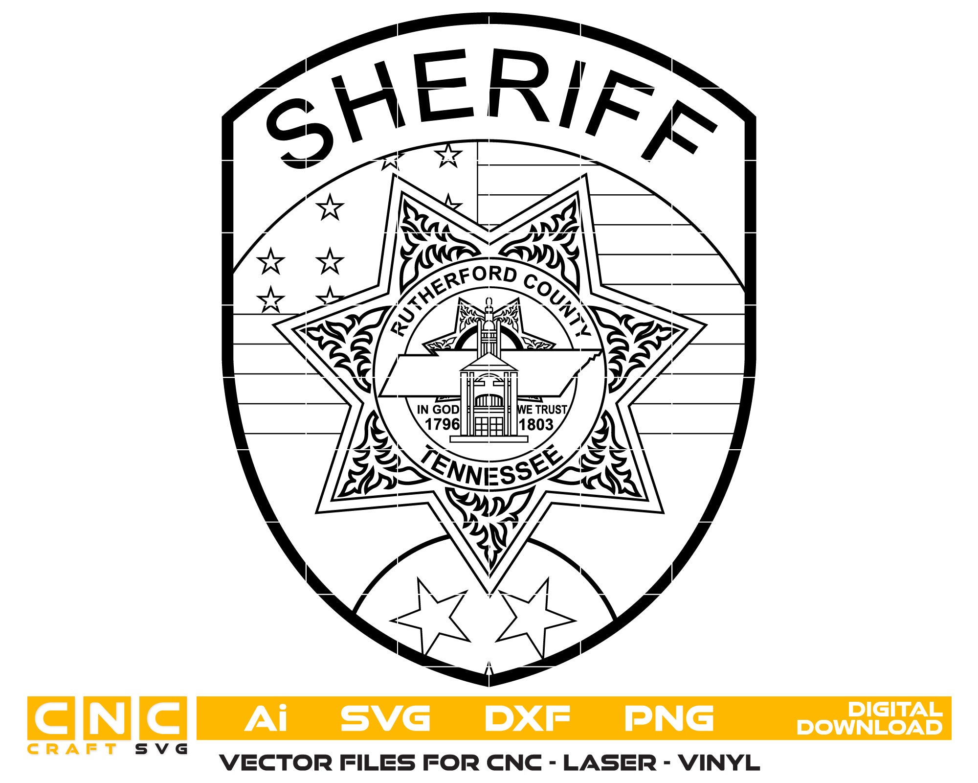 Tennessee Rutherford County Sheriff Badge Vector Art, Ai,SVG, DXF, PNG, Digital Files