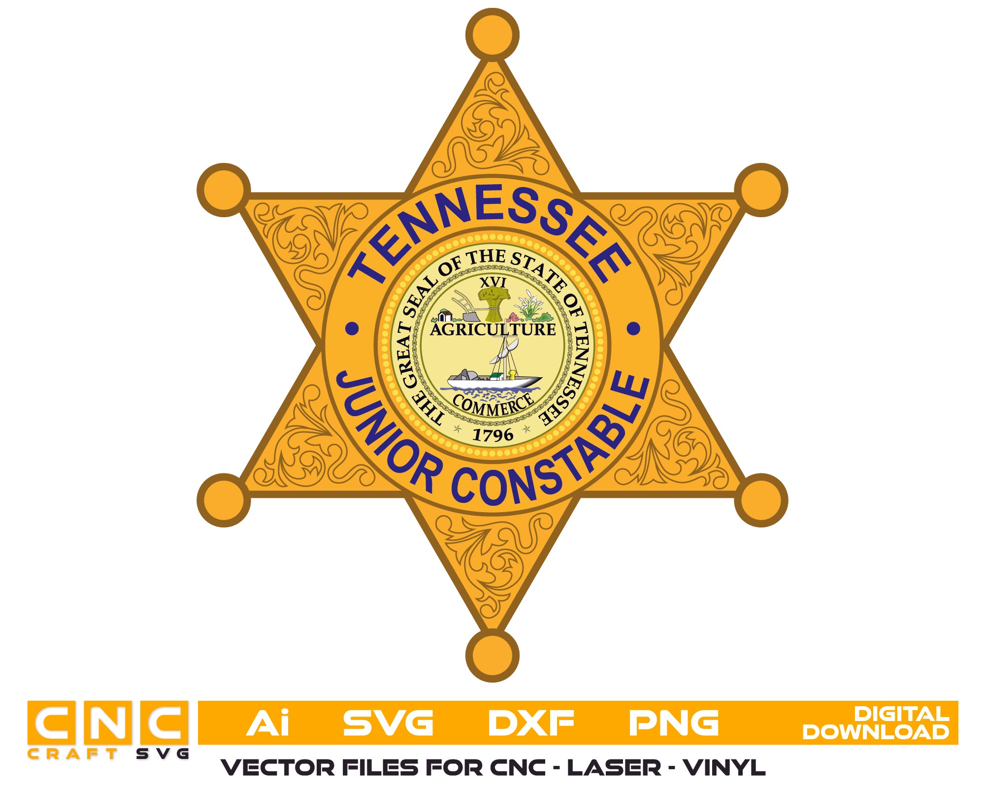 Tennessee Police Junior Constable Badge SVG, Junior Constable Full-Color Vector, Tennessee Police Badge Printing File, Law Enforcement Badge SVG, Police Badge Vector Design