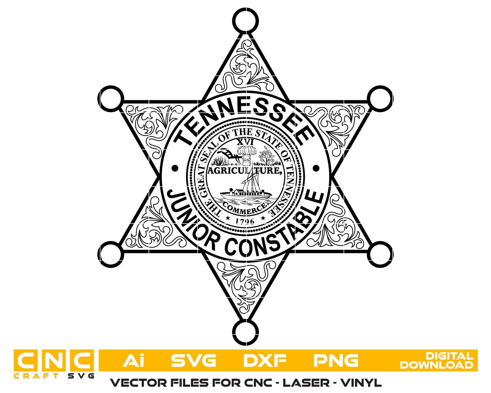 Tennessee Police Junior Constable Badge SVG, Junior Constable Badge Vector, Tennessee Police Badge SVG, Constable Emblem Vector, Tennessee Law Enforcement SVG