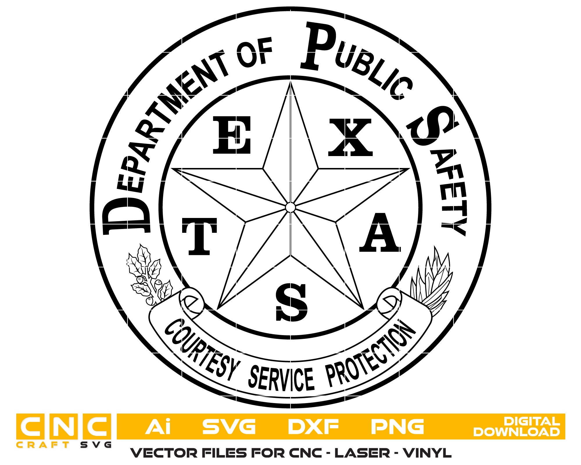 Texas Dept of Public Safety Badge Vector Art, Ai,SVG, DXF, PNG, Digital Files