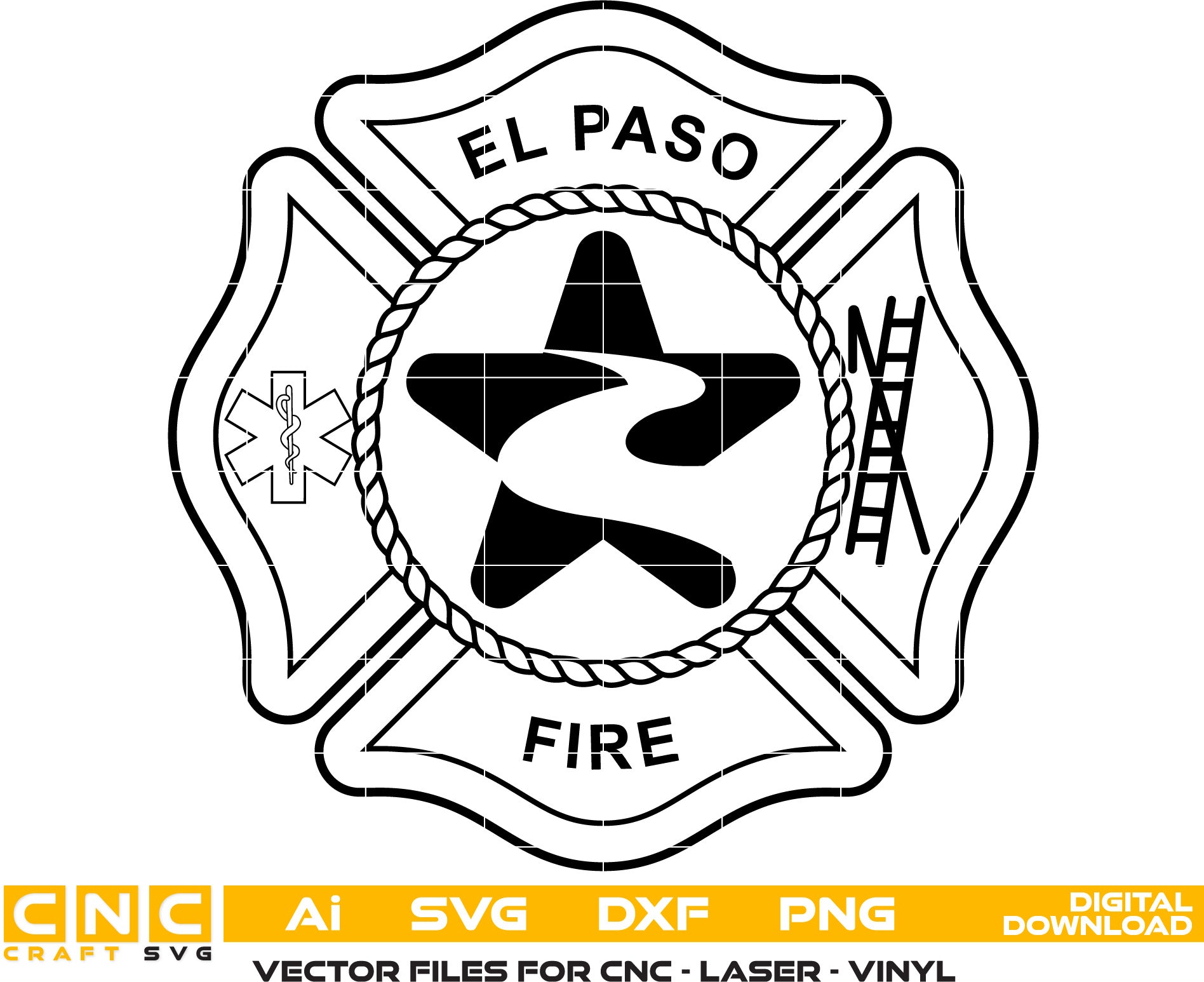 Texas El Paso Fire Dept Badge Vector Art, Ai,SVG, DXF, PNG, Digital Files