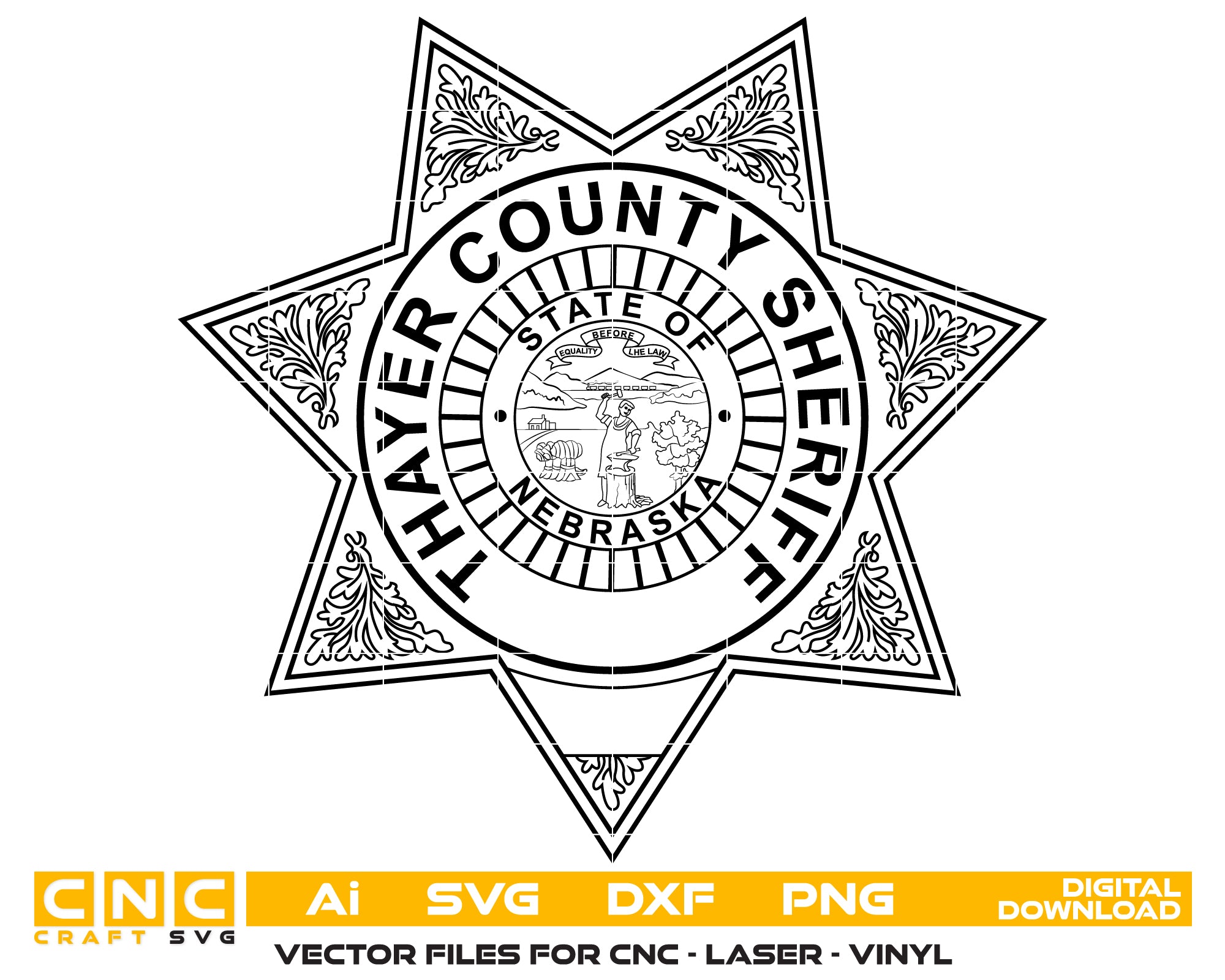 Thayer County Sheriff Badge SVG, Nebraska sheriff star vector for Cricut, engraving, vinyl and craft projects.