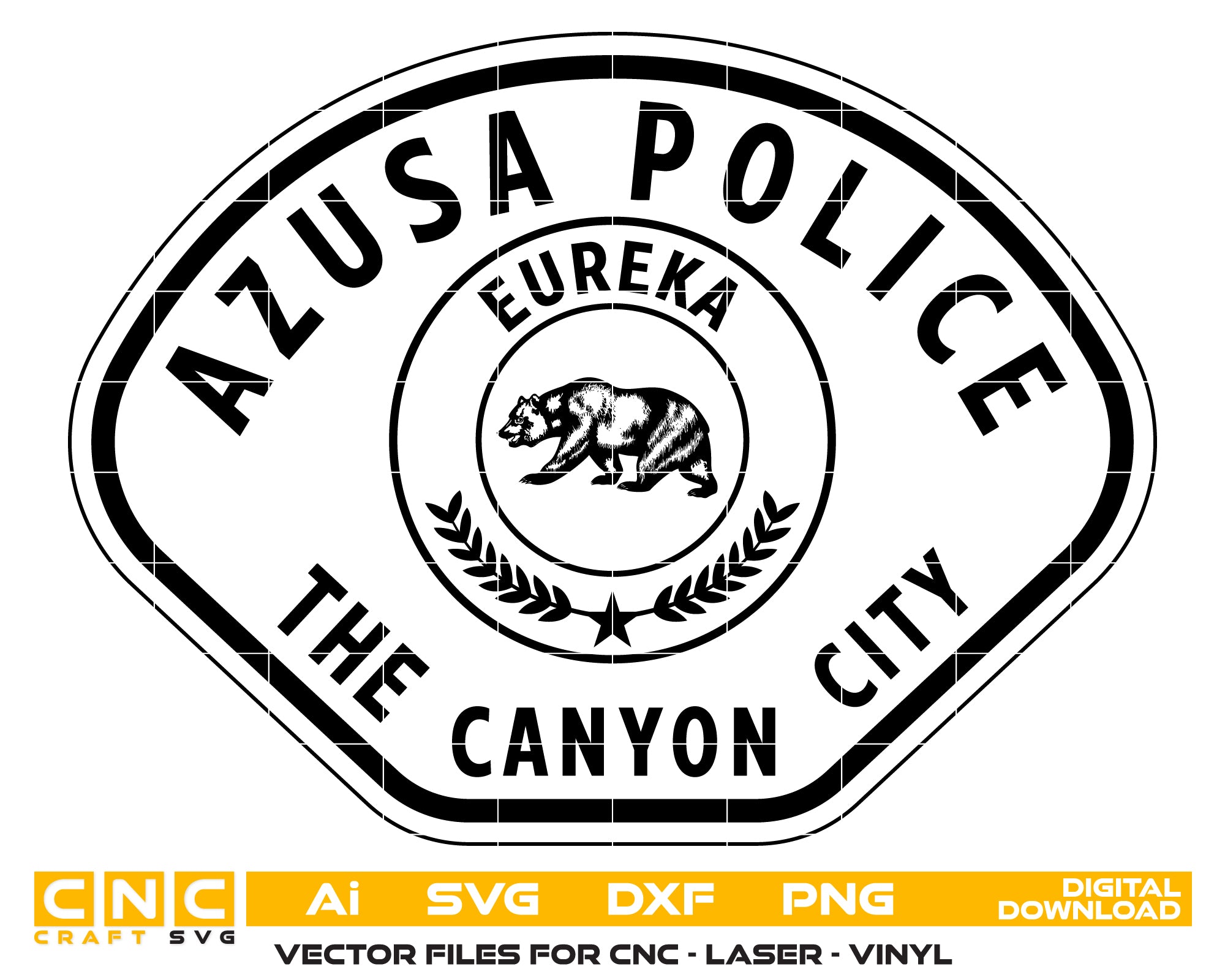 Canyon City Azusa Police Patch SVG, Azusa CA Police Patch Vector, Canyon City Police Emblem SVG, California Police Patch Logo, Azusa Police Department Patch