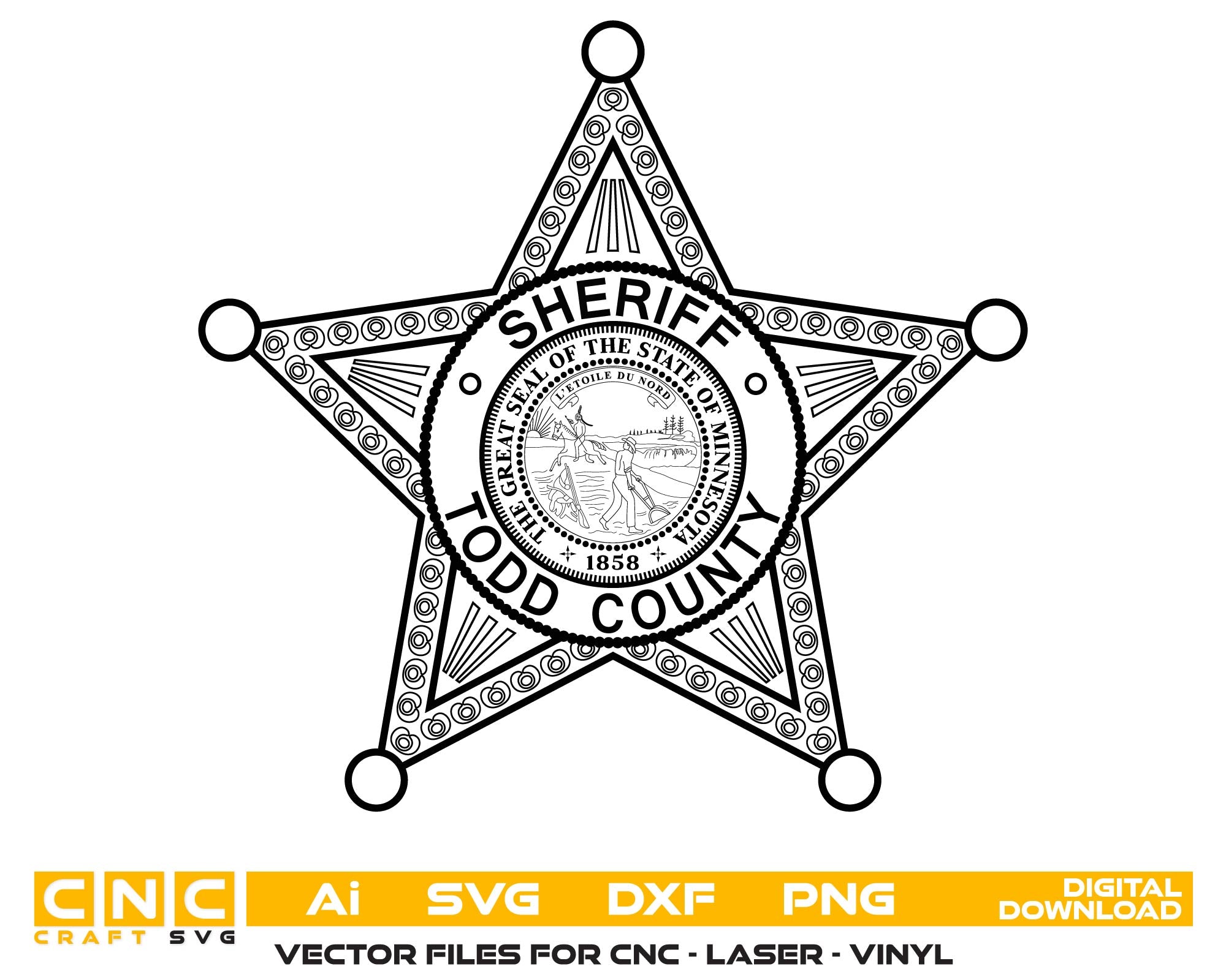 Todd County Sheriff Badge SVG, Todd County Sheriff Vector, Sheriff Emblem SVG, Law Enforcement Badge Design, Police Badge Vector, County Sheriff Logo SVG