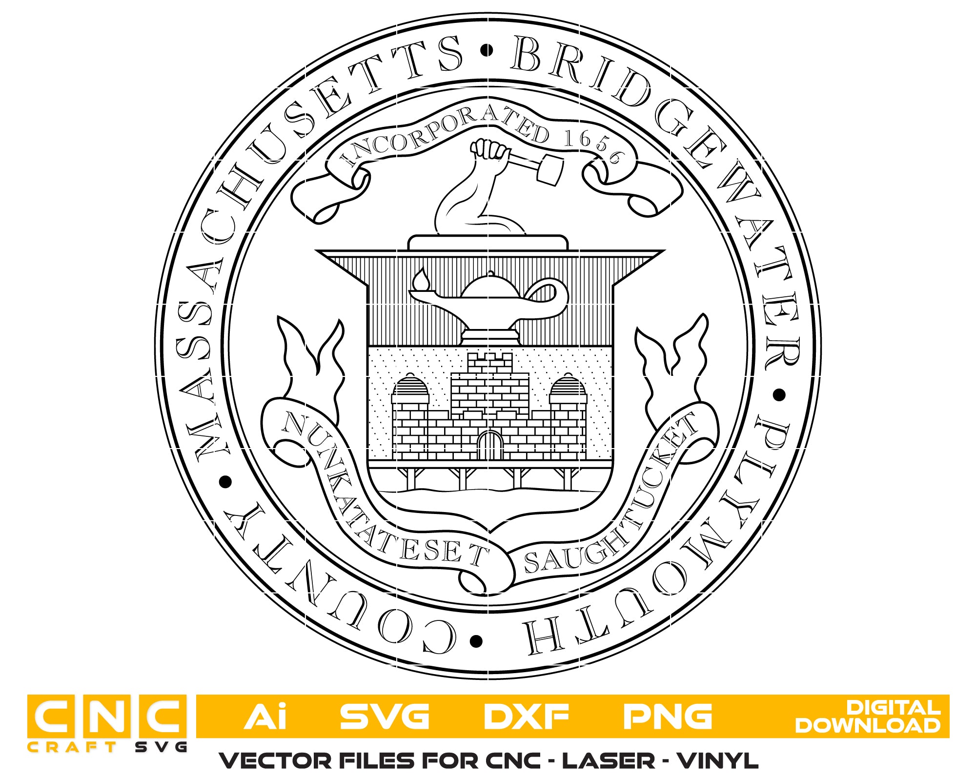 Town Of Bridgewater Seal SVG, Bridgewater Massachusetts Town Seal Vector, Bridgewater Civic Emblem SVG, Massachusetts Town Seal SVG Design, Bridgewater Official Seal