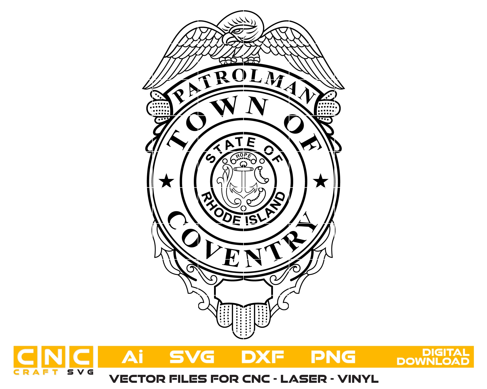 Town Of Coventry Patrolman Police Badge SVG, Coventry Police Badge Vector, Coventry Patrolman Emblem SVG, Coventry Police Department Badge SVG, Law Enforcement Badge Coventry